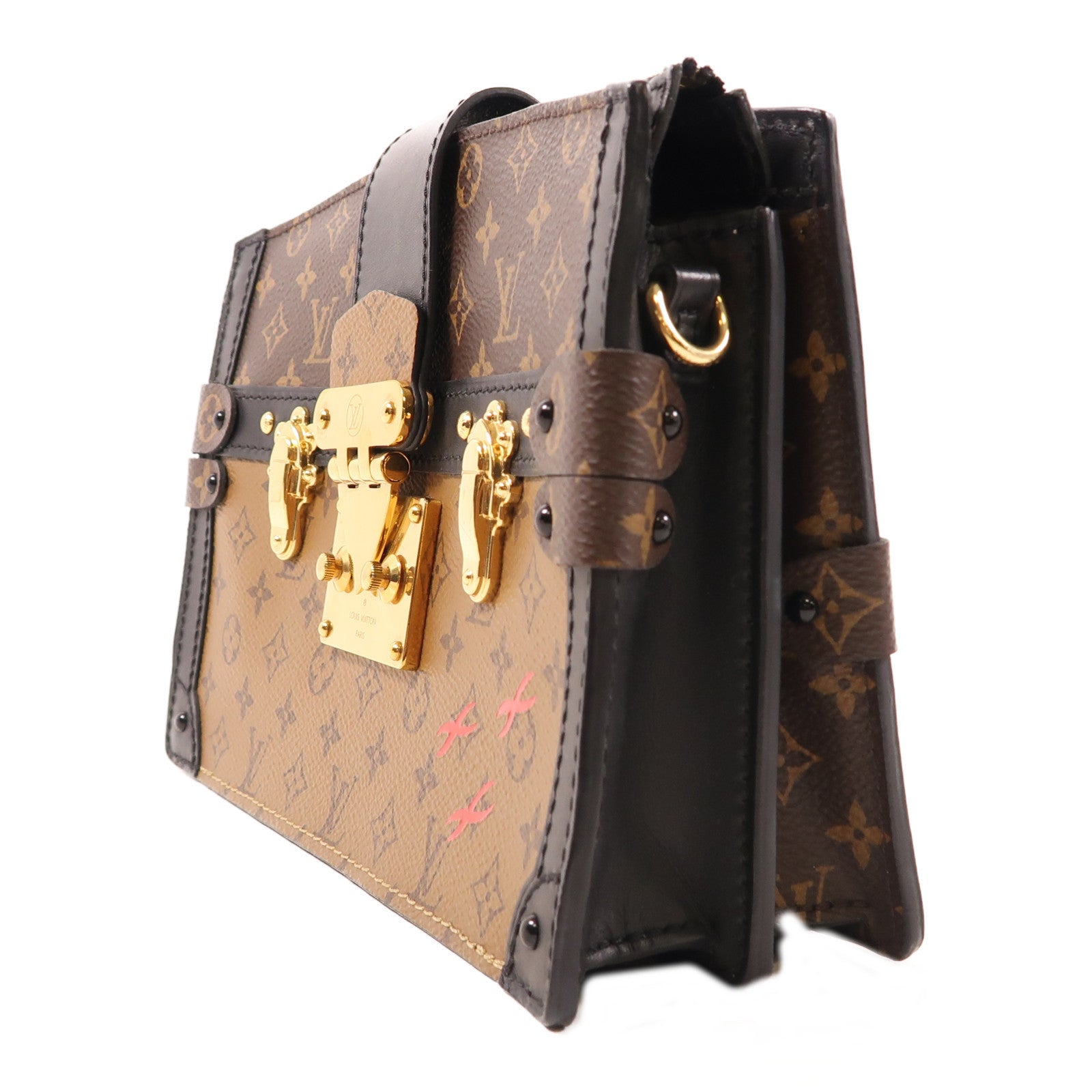 LOUIS VUITTON Monogram Reverse Trunk Clutch金扣肩背袋棕色