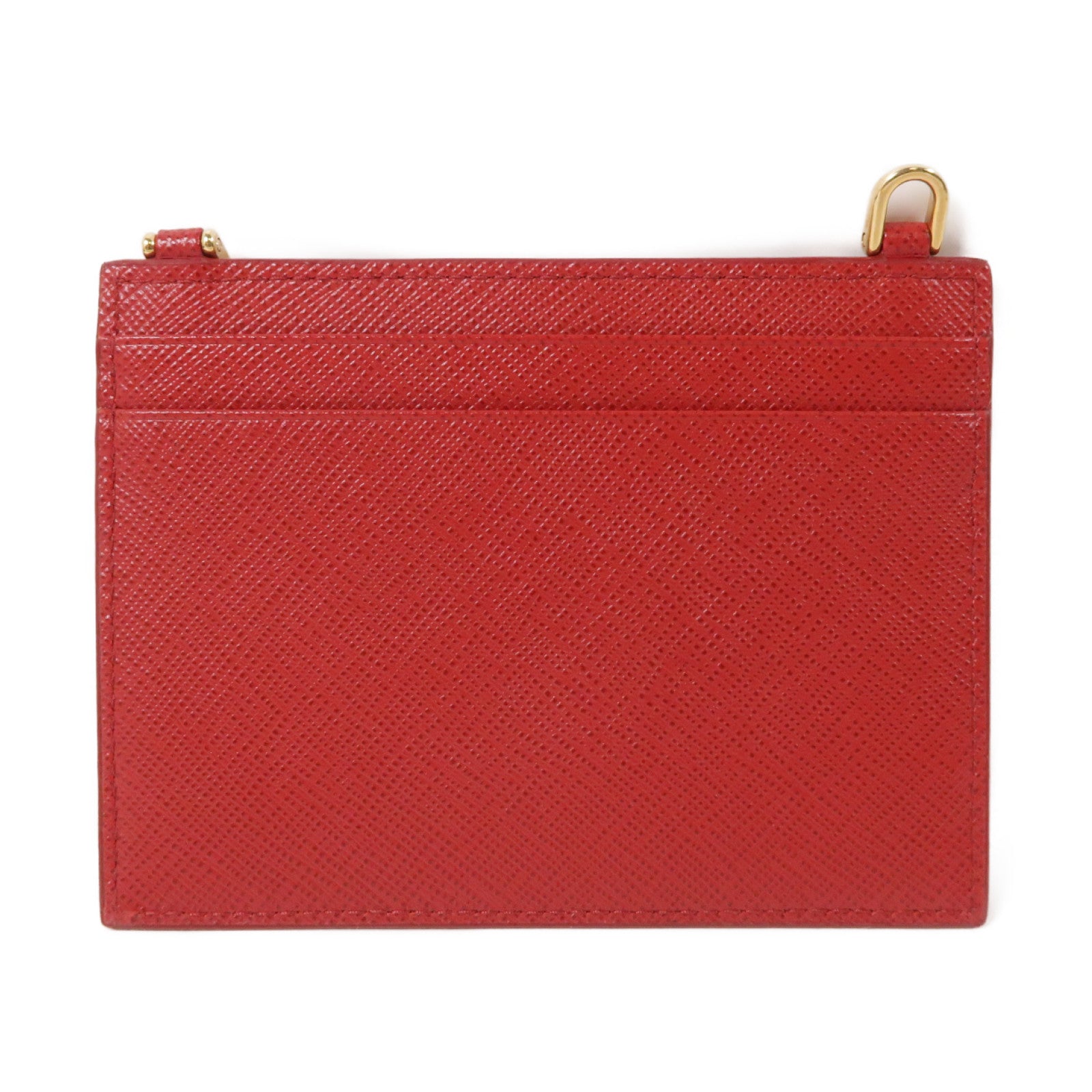 PRADA Saffiano皮革Card Case金扣卡片套紅色
