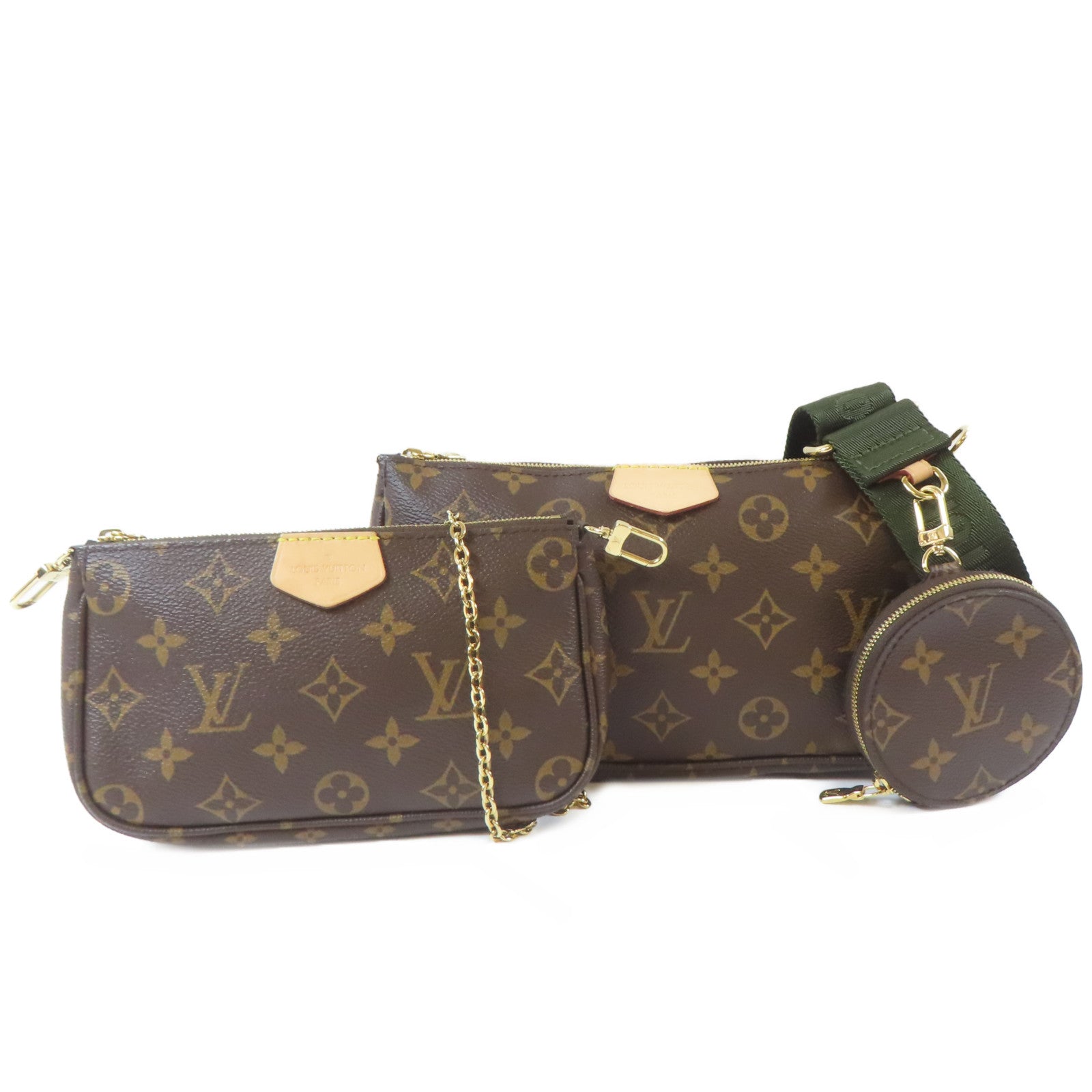LOUIS VUITTON Monogram Multi Pochette Accessories金扣肩背袋綠色/啡色