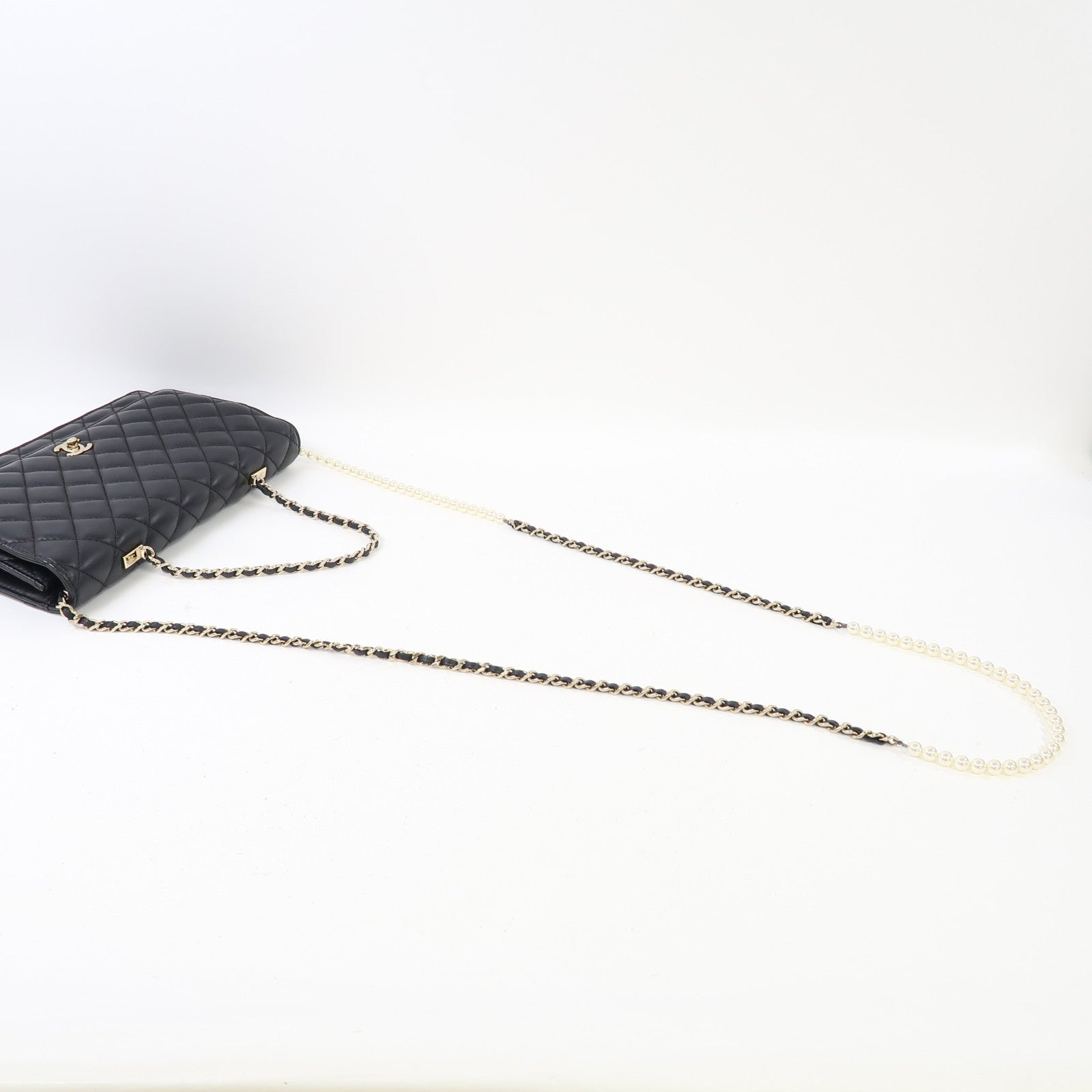 CHANEL 菱格羊皮皮革Shoulder Bag金扣手挽肩背兩用袋黑色