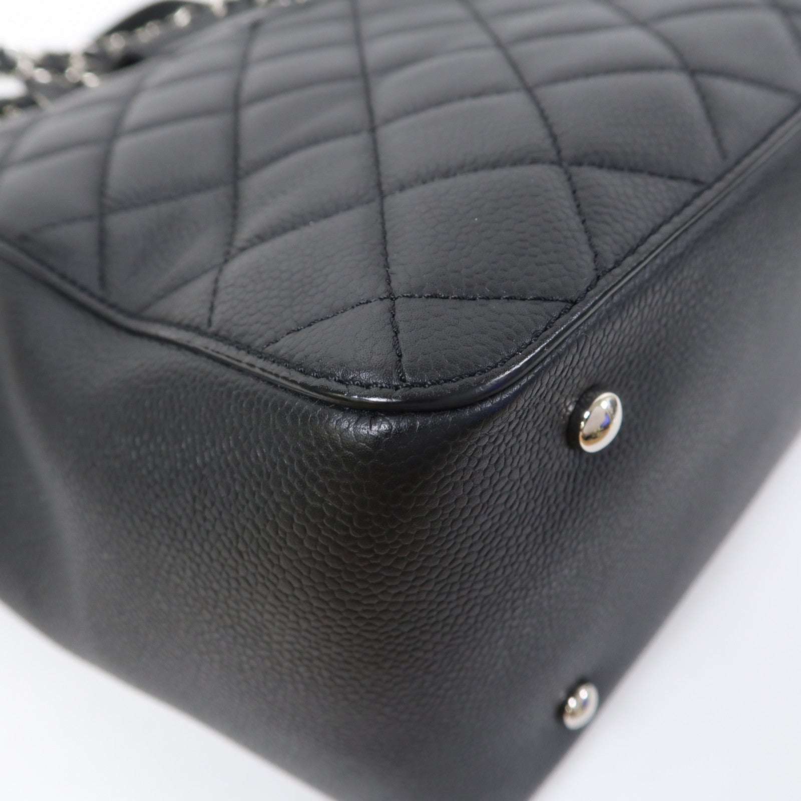 CHANEL 菱格牛皮皮革Chain Shoulder銀扣手挽鏈帶肩背兩用袋黑色