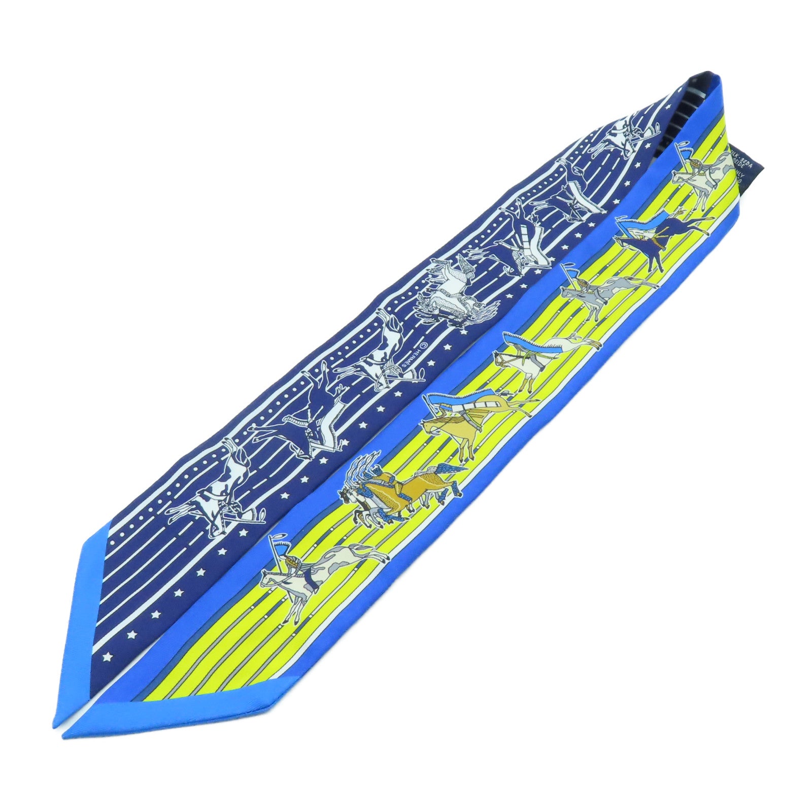 HERMES 【激減優惠】絲質Twilly Scarf絲巾藍色/黃色
