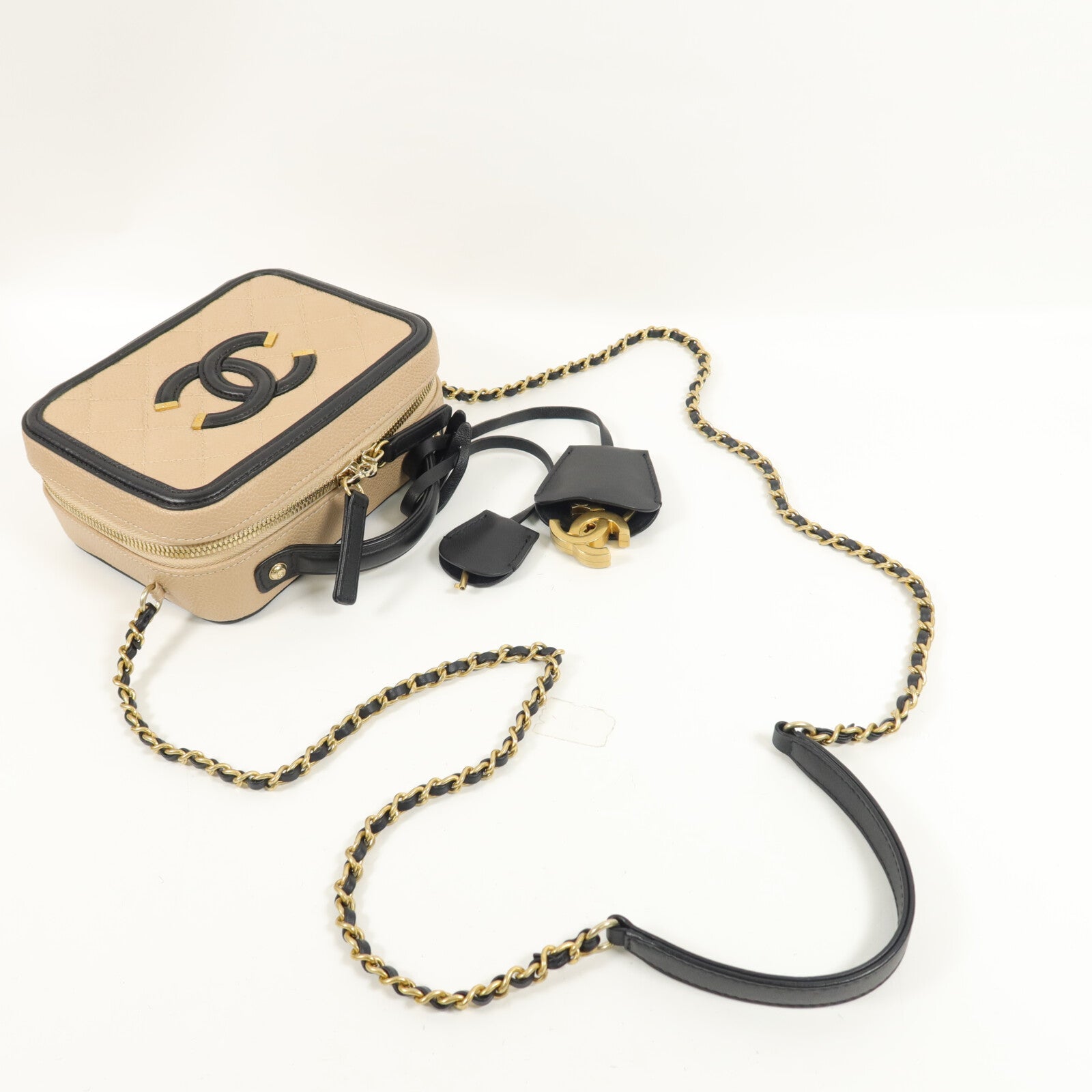 CHANEL 牛皮皮革CC Filigree Vanity Case Small手挽肩背兩用袋