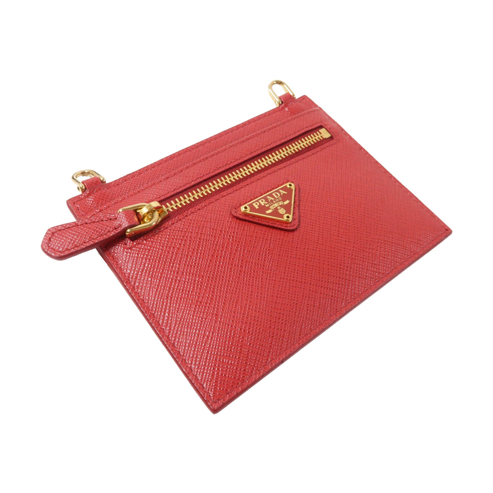 PRADA Saffiano皮革Card Case金扣卡片套紅色