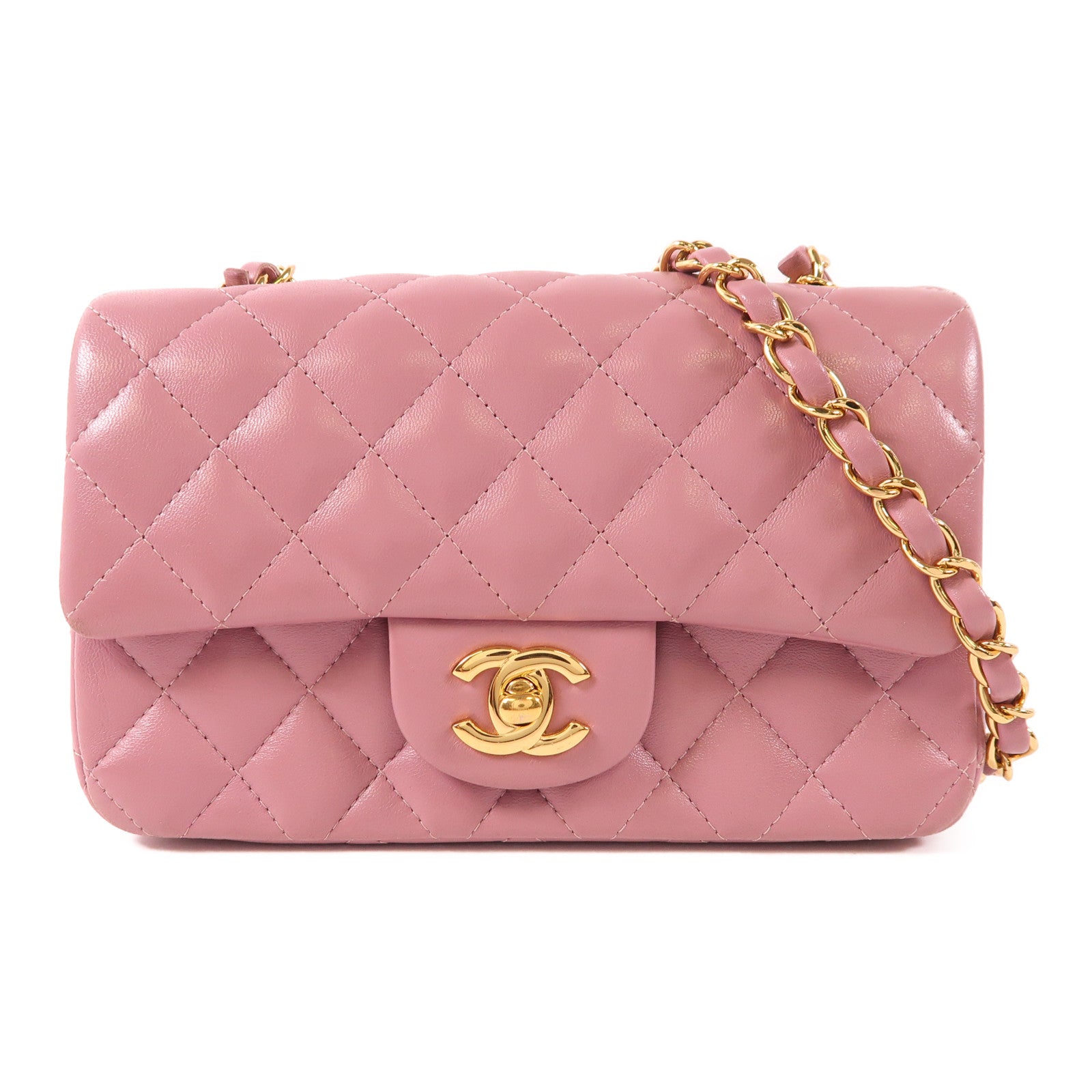 CHANEL 羊皮皮革Mini Classic金扣鏈帶肩背袋