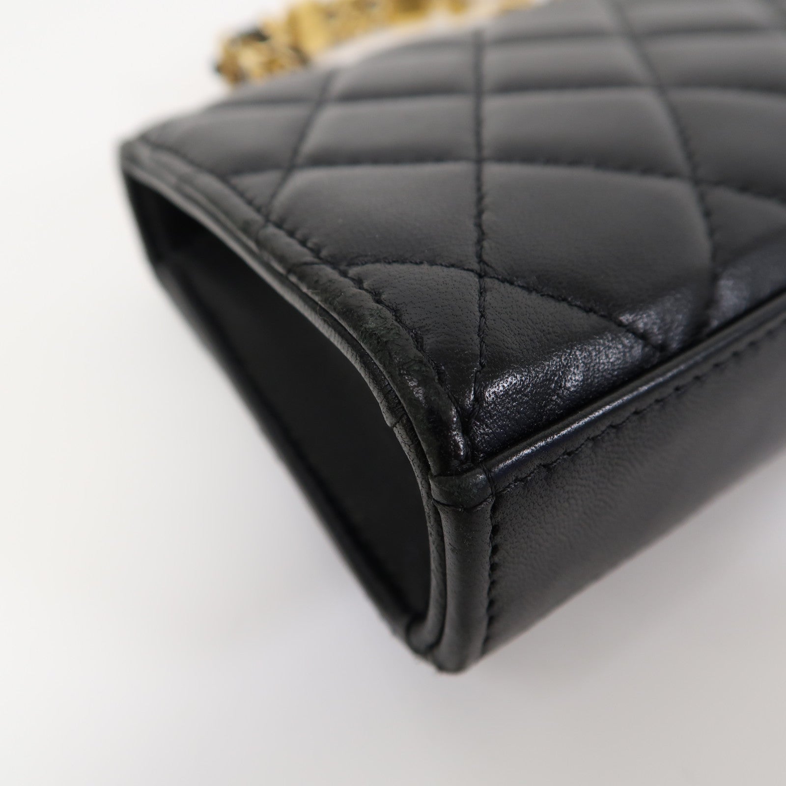 CHANEL 【激減優惠】菱格羊皮皮革Chain Shoulder金扣鏈帶肩背袋黑色