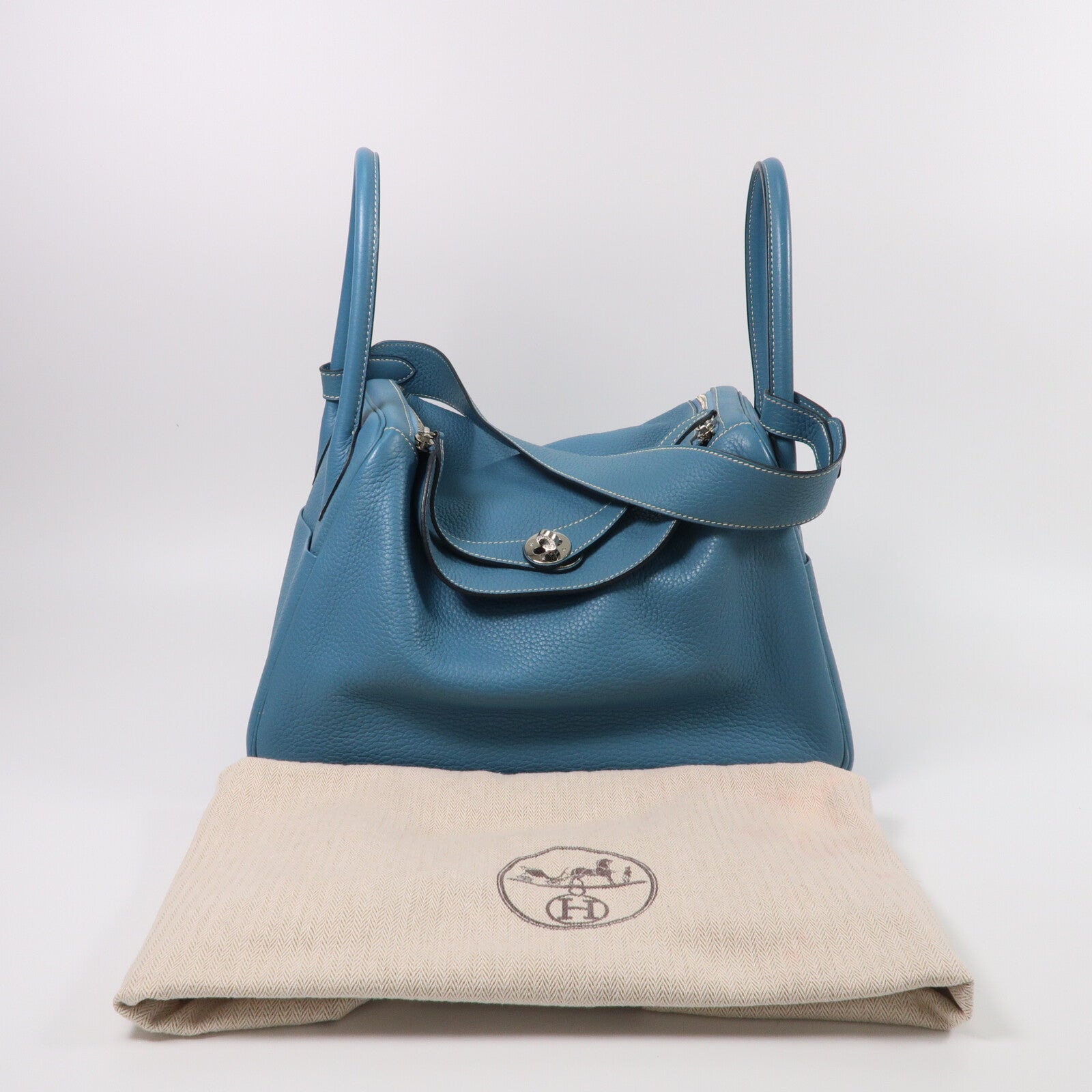 HERMES Clemence皮革Lindy 34手挽肩背兩用袋Bleu Jean