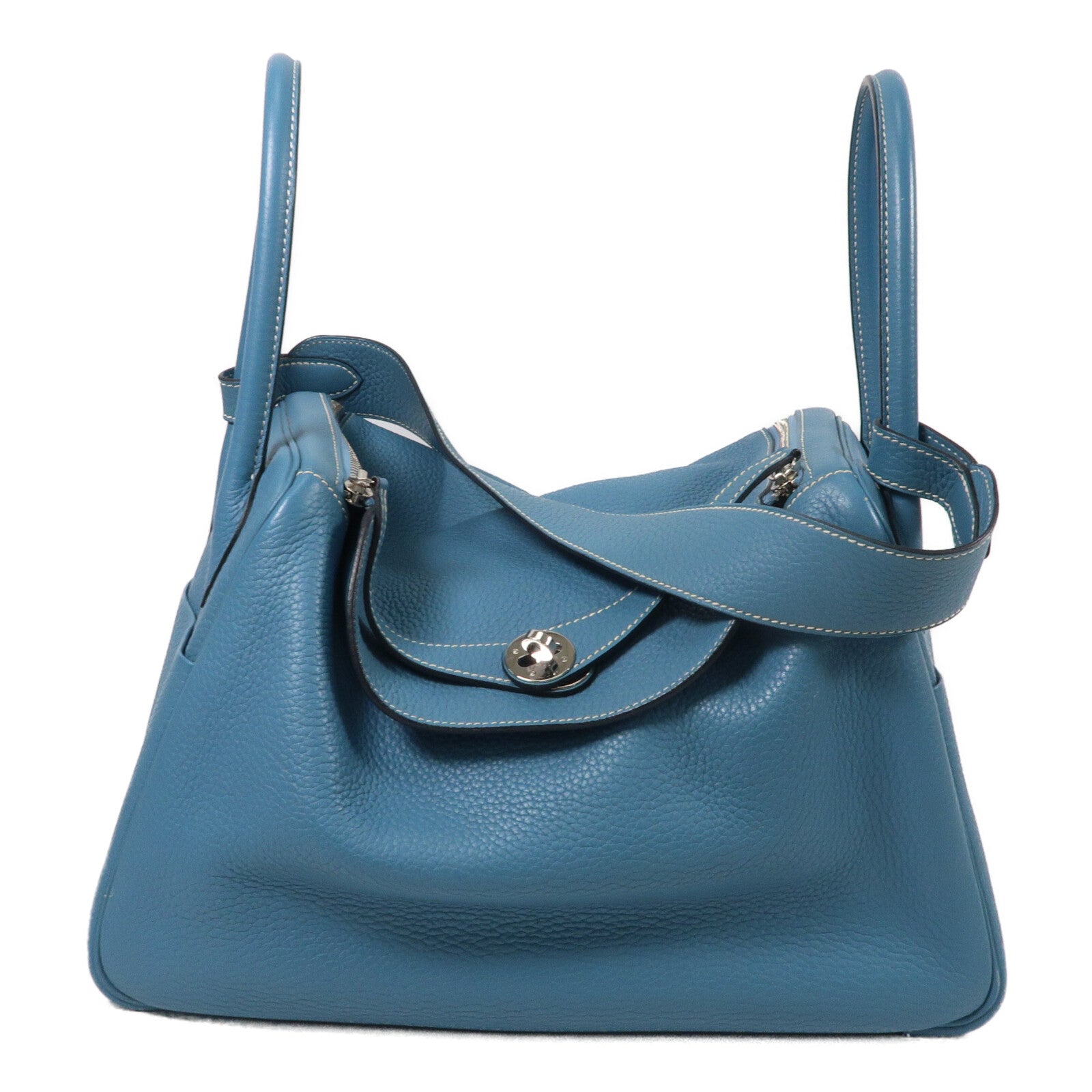 HERMES Clemence皮革Lindy 34手挽肩背兩用袋Bleu Jean