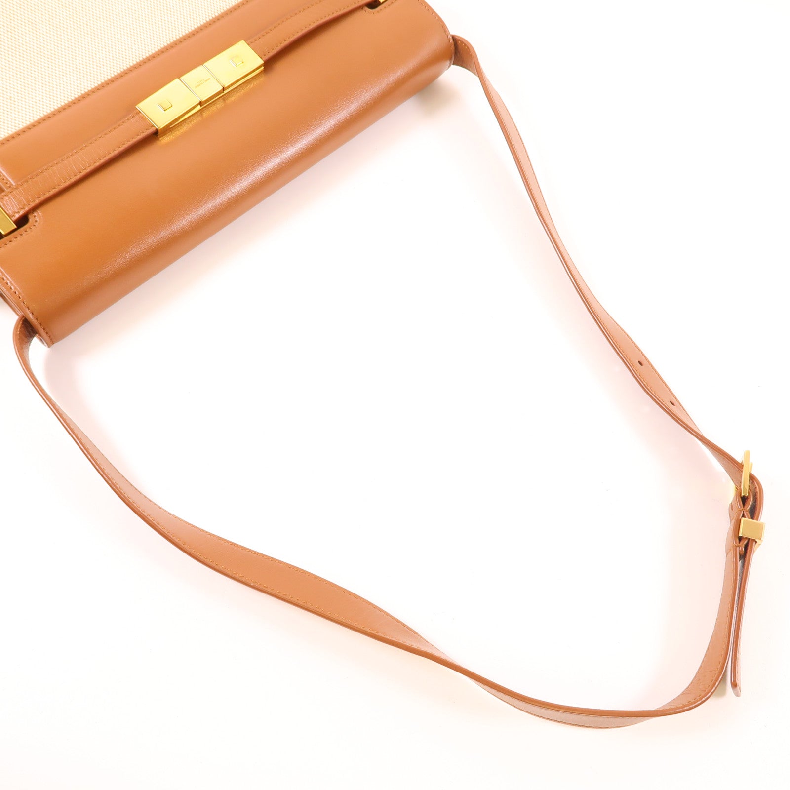 SAINT LAURENT 帆布/牛皮皮革Shoulder Bag金扣肩背袋