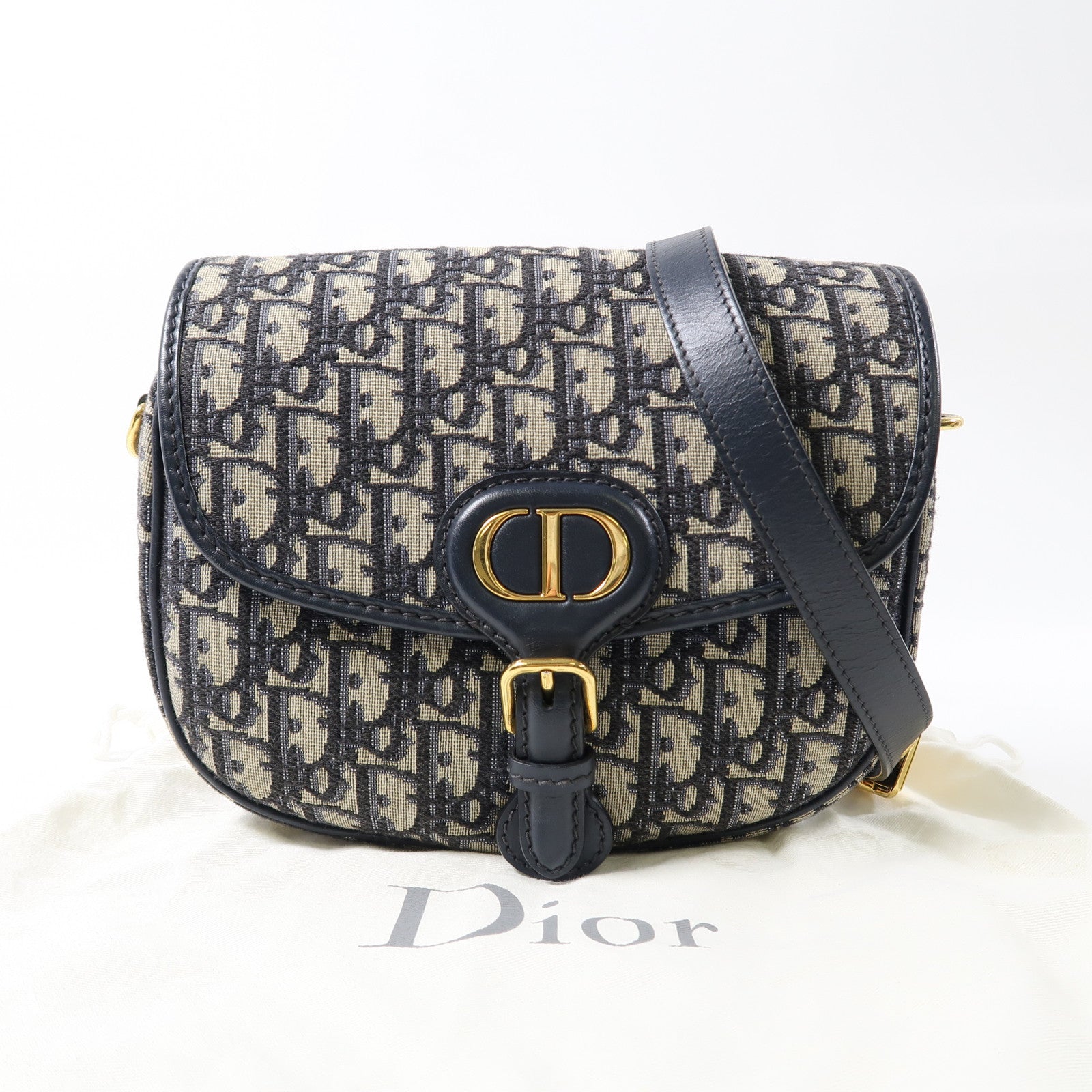 Dior 帆布Bobby金扣肩背袋深藍色/米色
