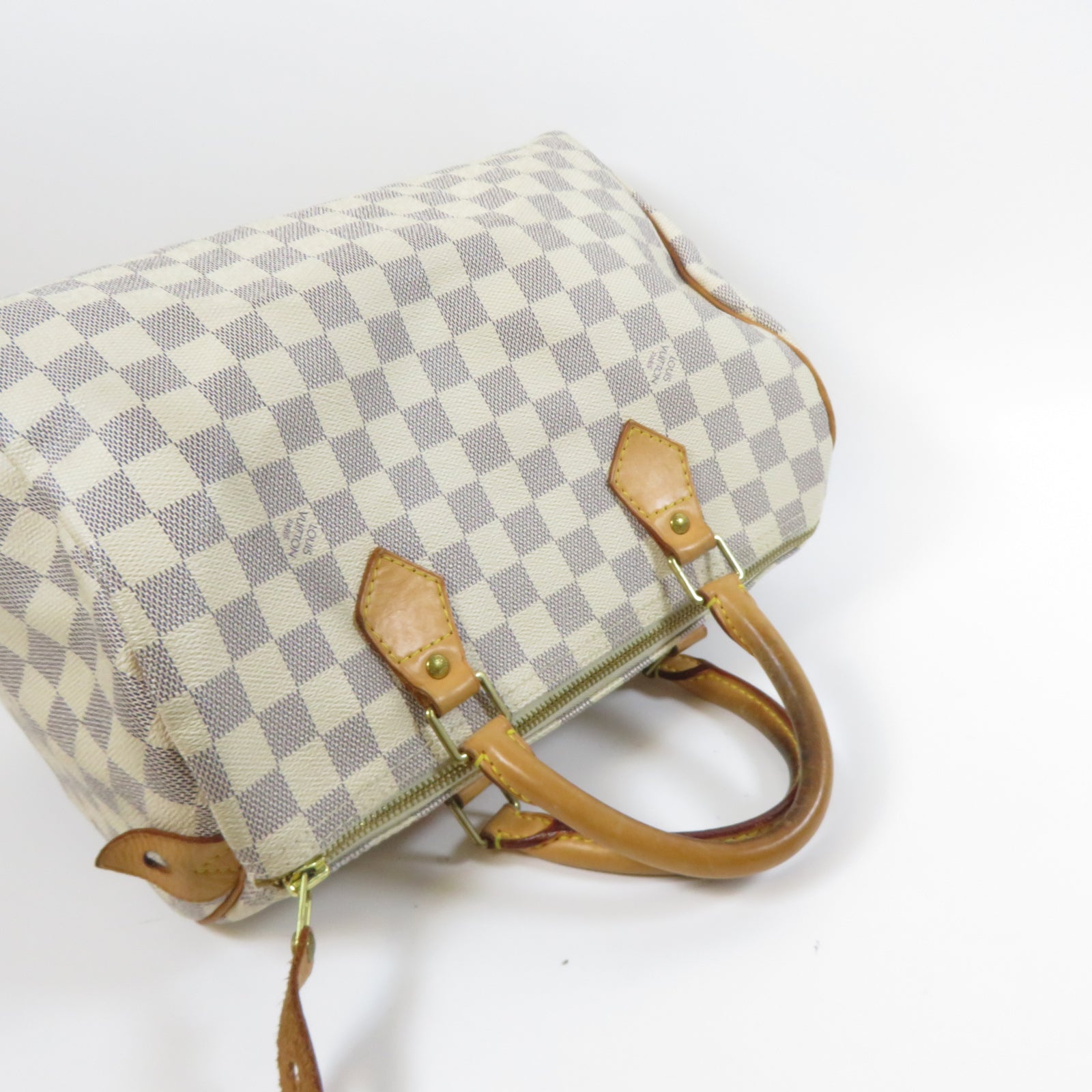 LOUIS VUITTON 【激減優惠】Damier Azur Speedy 30金扣手挽袋白色
