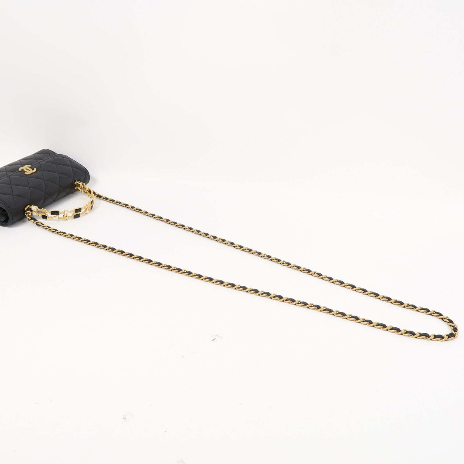 CHANEL 【激減優惠】菱格羊皮皮革Chain Shoulder金扣鏈帶肩背袋黑色