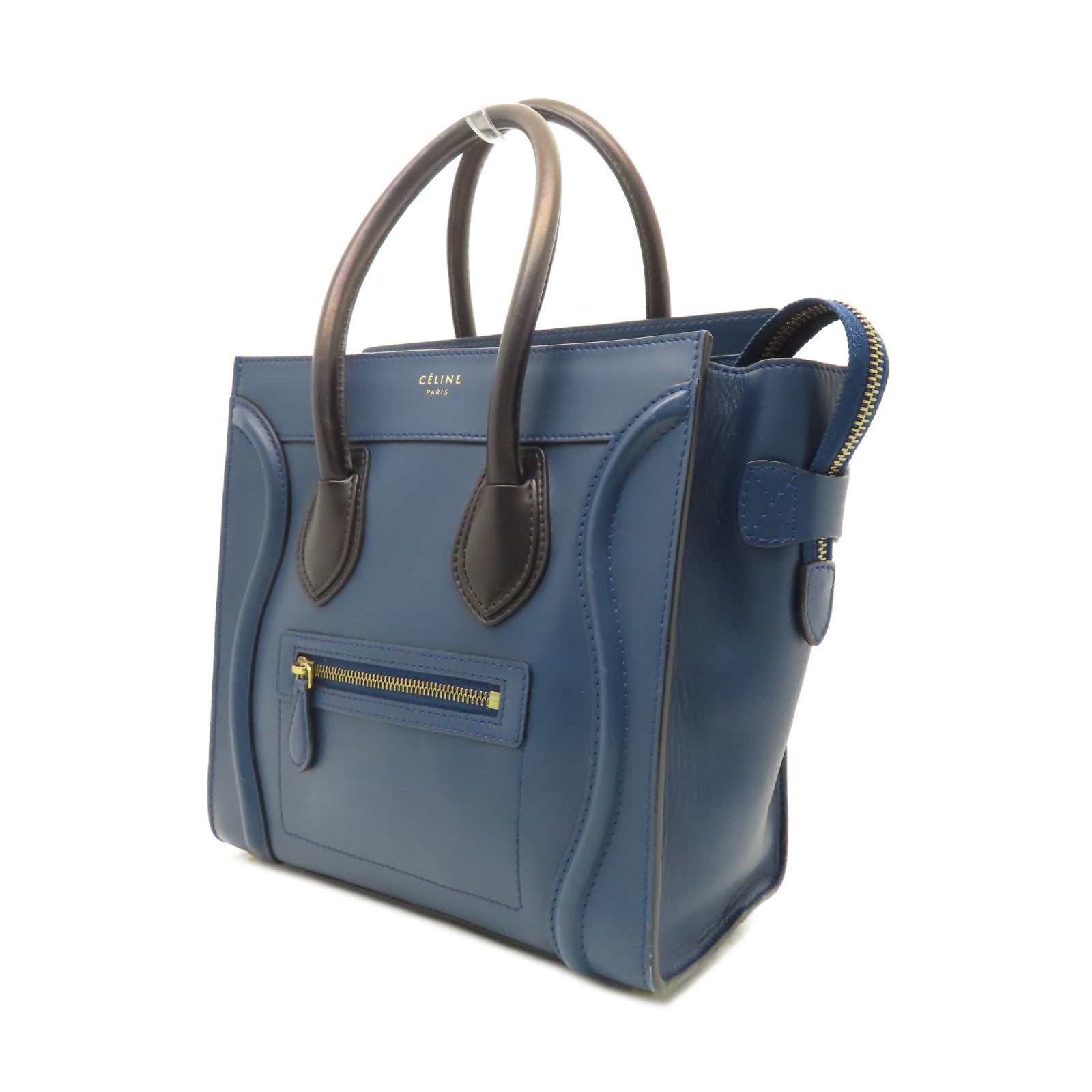 CELINE 【清倉大減價】牛皮皮革Micro Luggage金扣手挽袋藍色/黑色
