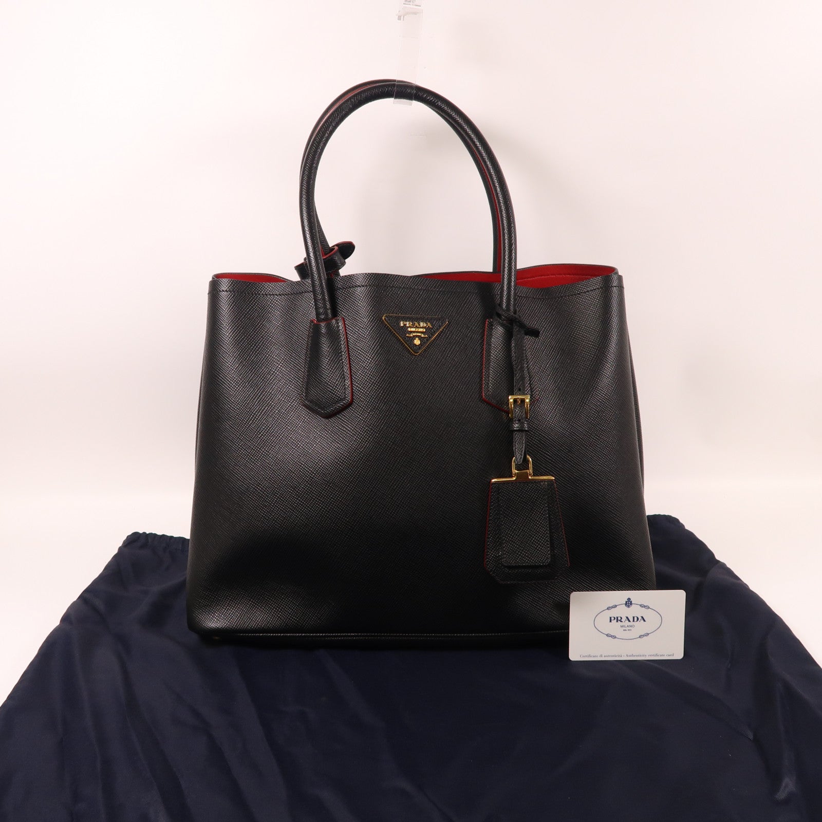 PRADA 牛皮皮革Hand Bag金扣手挽袋黑色