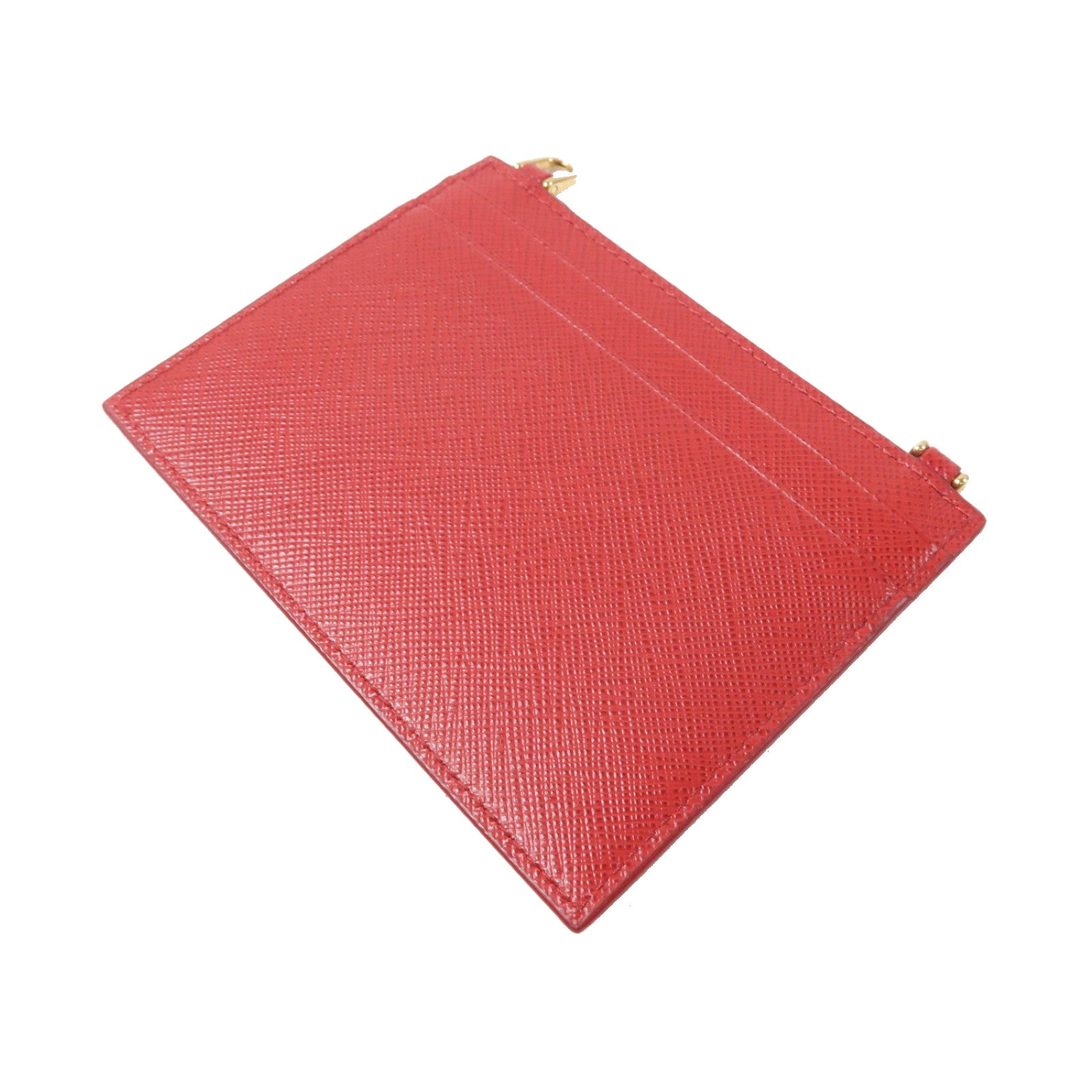 PRADA Saffiano皮革Card Case金扣卡片套紅色