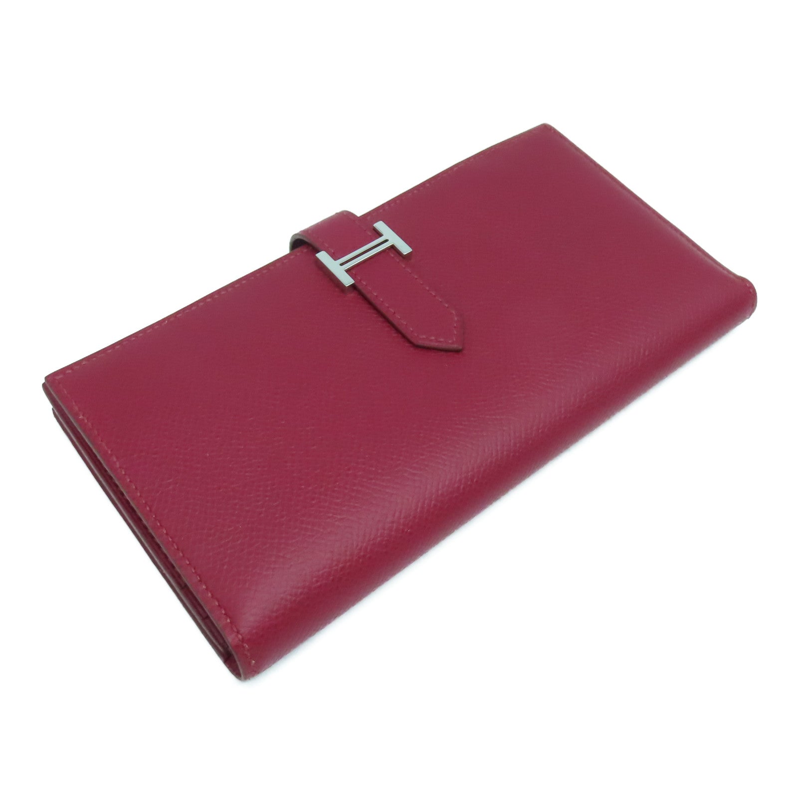 HERMES 【清倉大減價】Epsom皮革Bearn bi-fold銀扣長錢包Rouge紅色