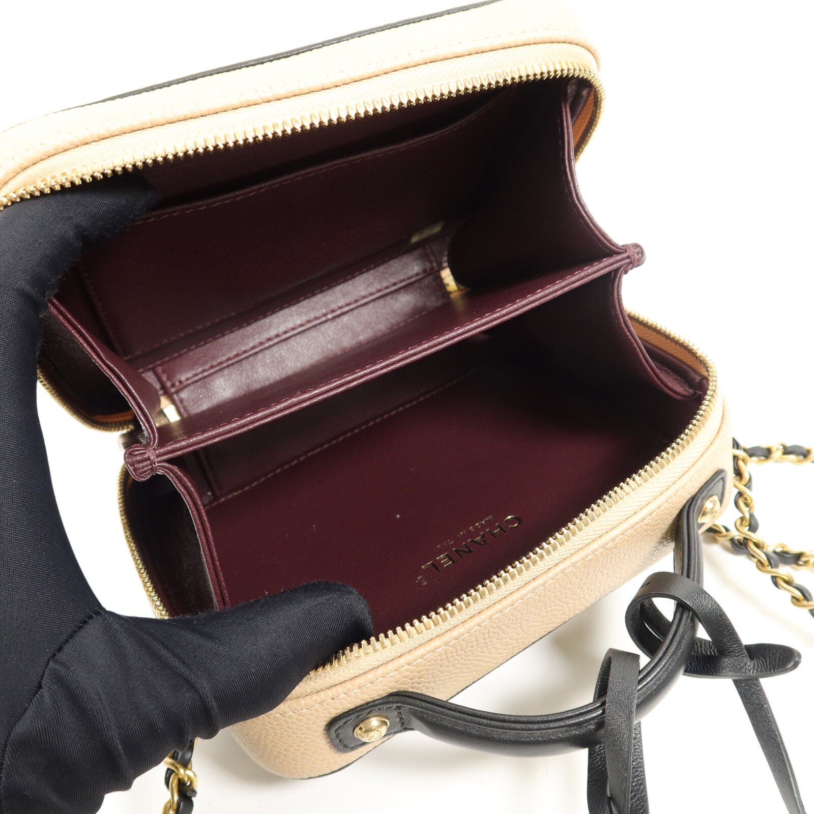CHANEL 牛皮皮革CC Filigree Vanity Case Small手挽肩背兩用袋