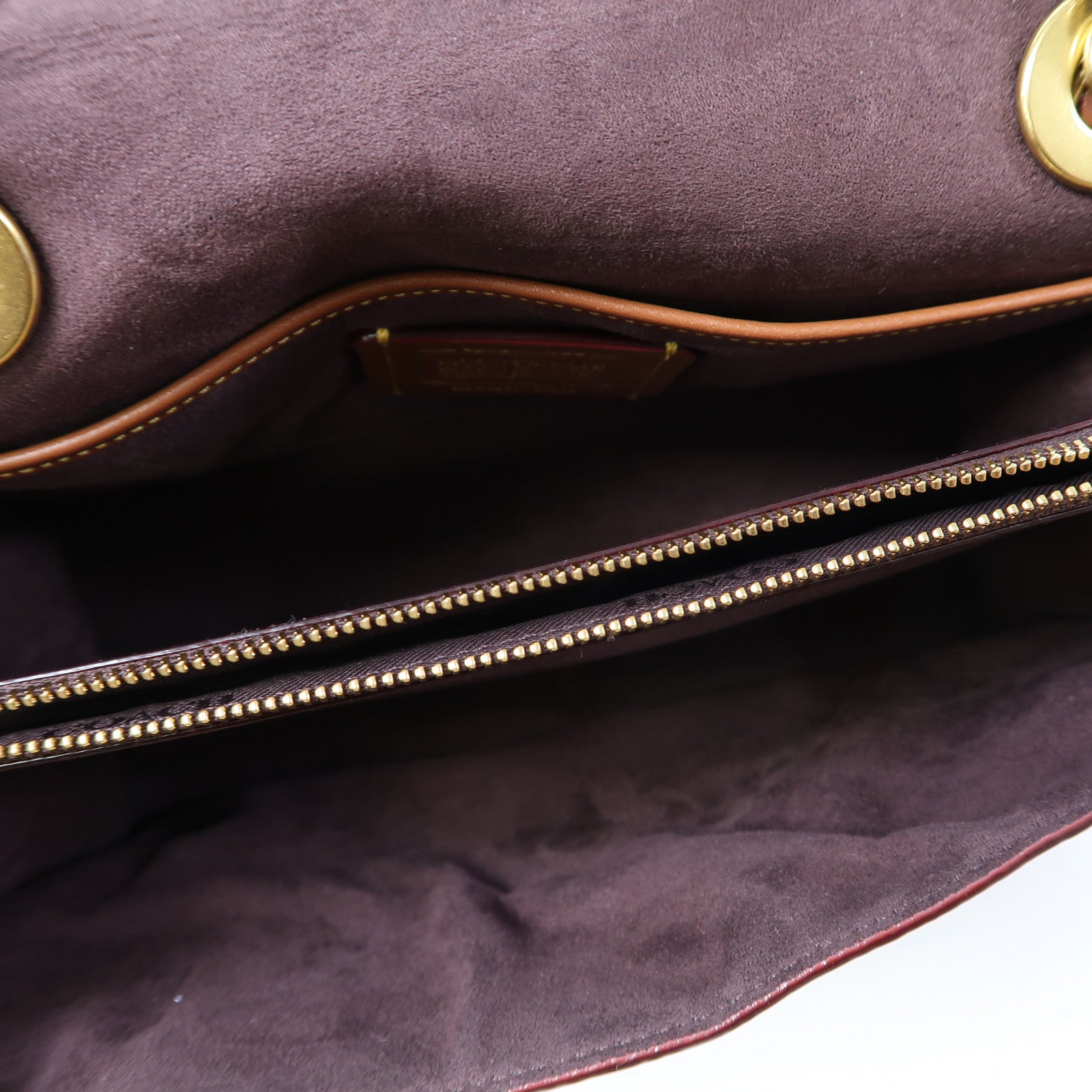 COACH 牛皮皮革/塗層帆布Shoulder Bag金扣鏈帶肩背袋啡色