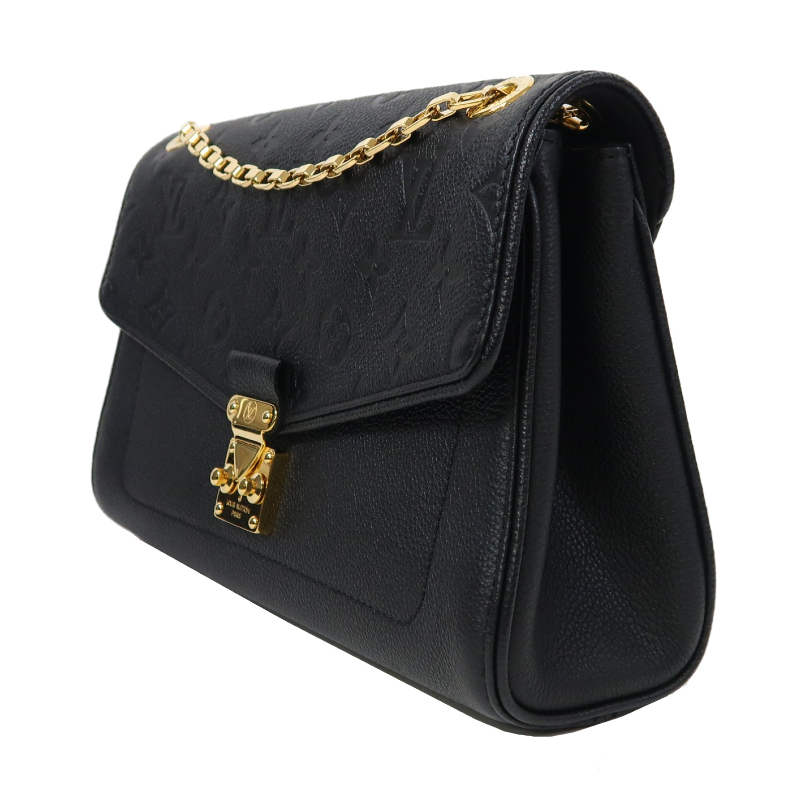 LOUIS VUITTON Monogram Empreinte Saint Germain PM金扣鏈帶肩背袋黒色
