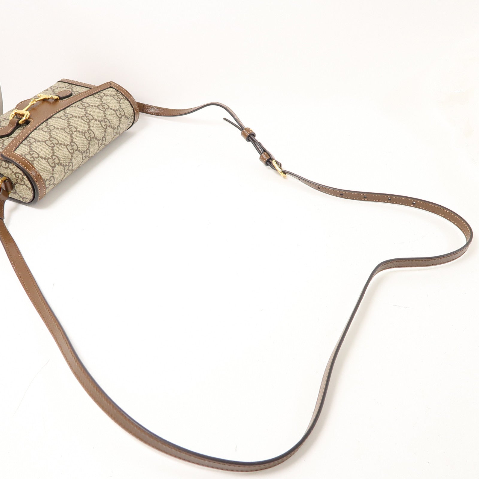 GUCCI 塗層帆布Horsebit 1955 Mini金扣肩背袋啡色