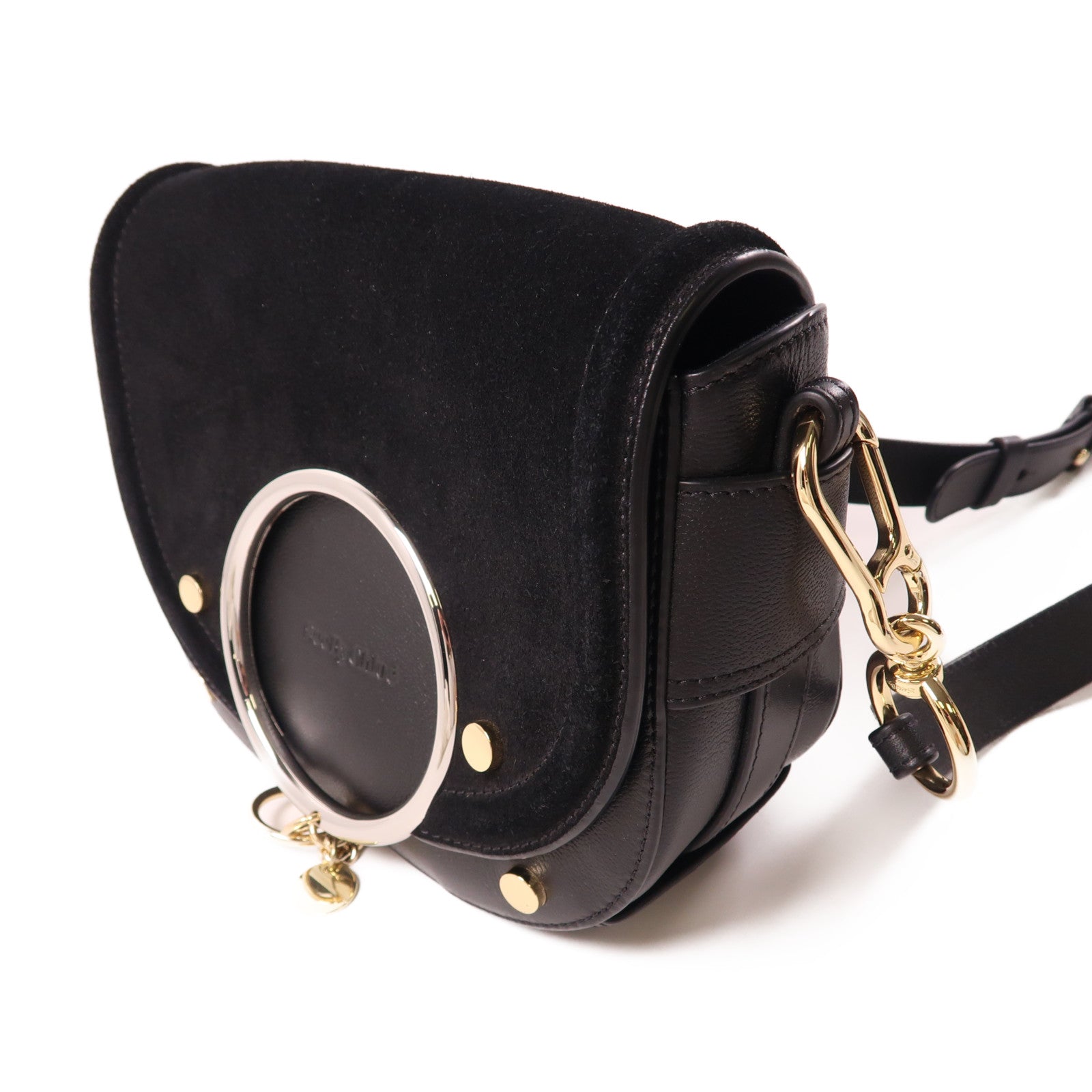 SEE BY CHLOE 牛皮皮革Shoulder Bag銀扣/金扣手挽肩背兩用袋黑色