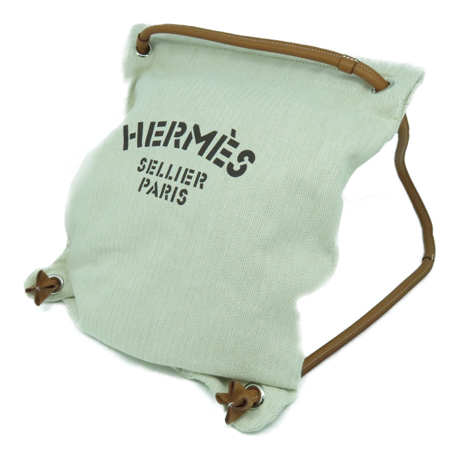 HERMES 【激減優惠】帆布Maline Bag銀扣背包米色/經典駝色
