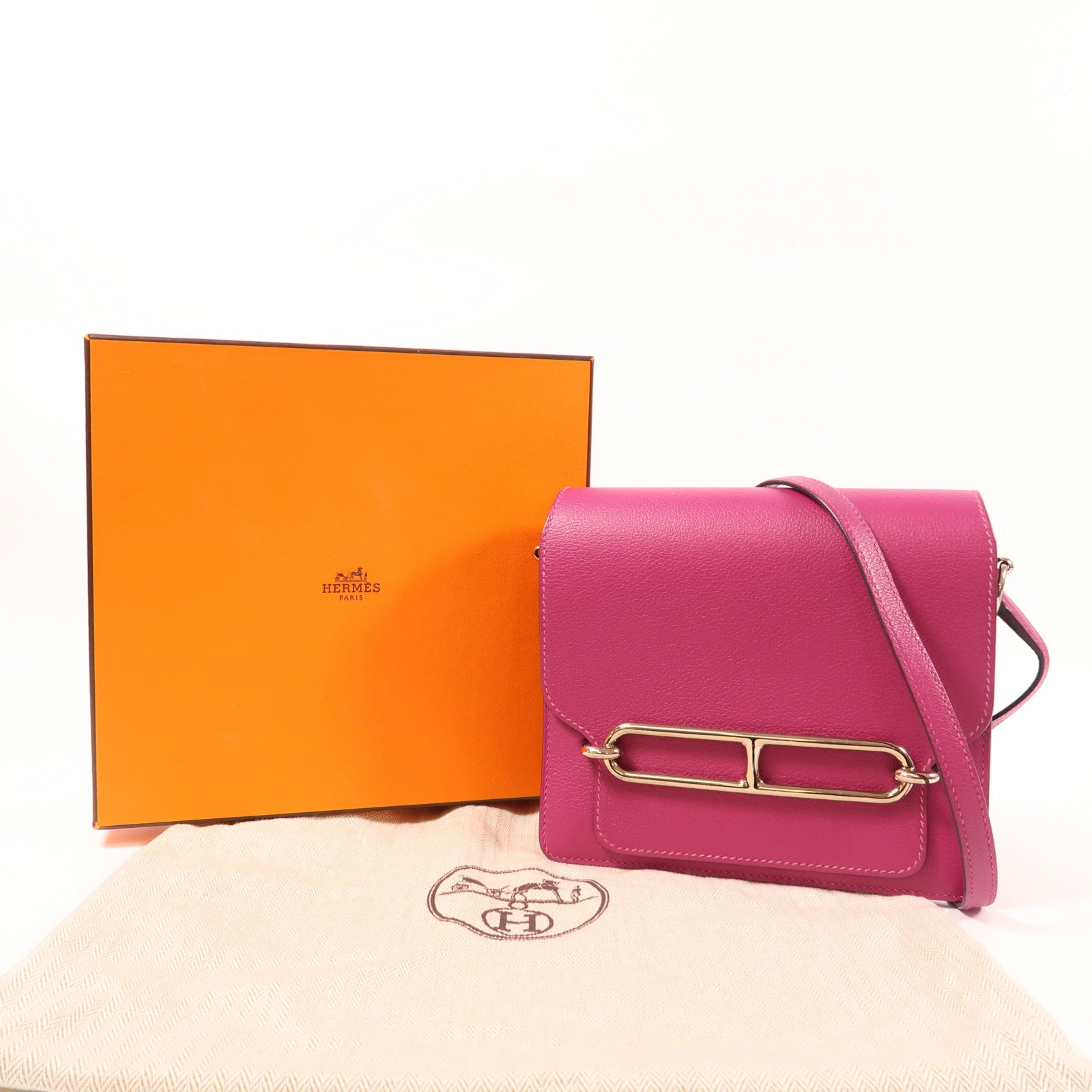 HERMES Evercolor皮革Roulis Mini銀扣肩背袋Rose Pourpre