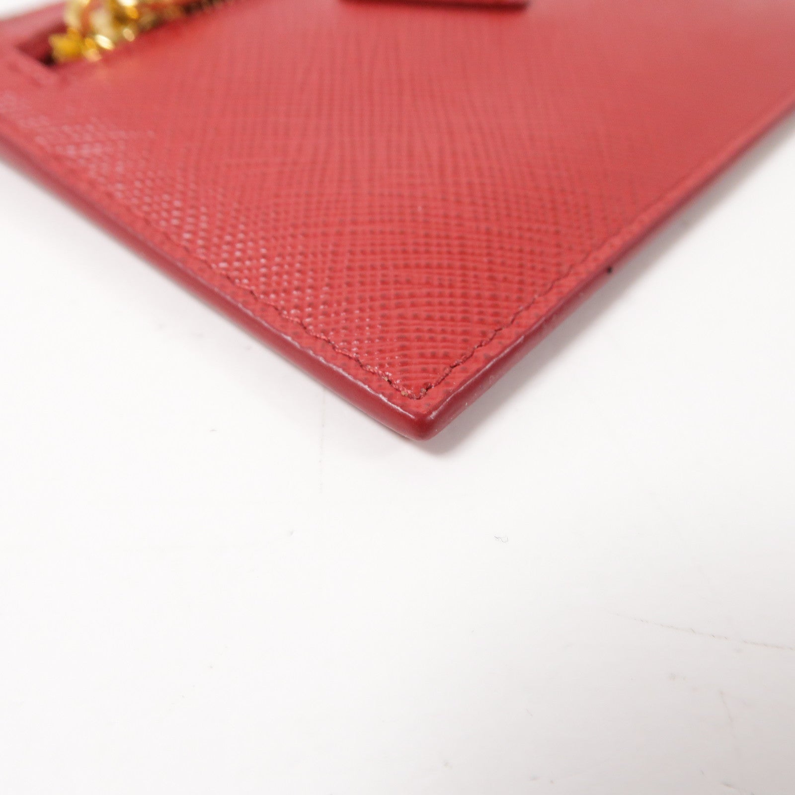 PRADA Saffiano皮革Card Case金扣卡片套紅色