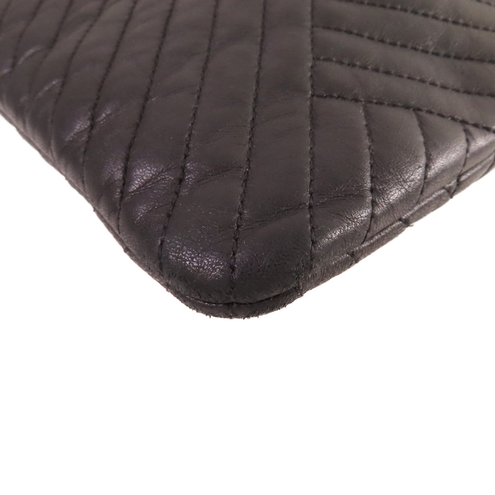 CHANEL 牛皮皮革Clutch銀扣手拿包黑色