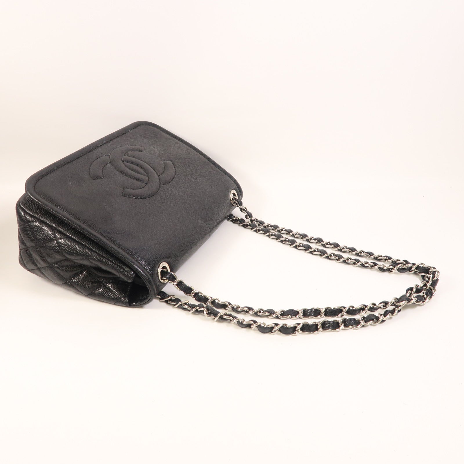 CHANEL 牛皮皮革Chain Shoulder銀扣鏈帶肩背袋