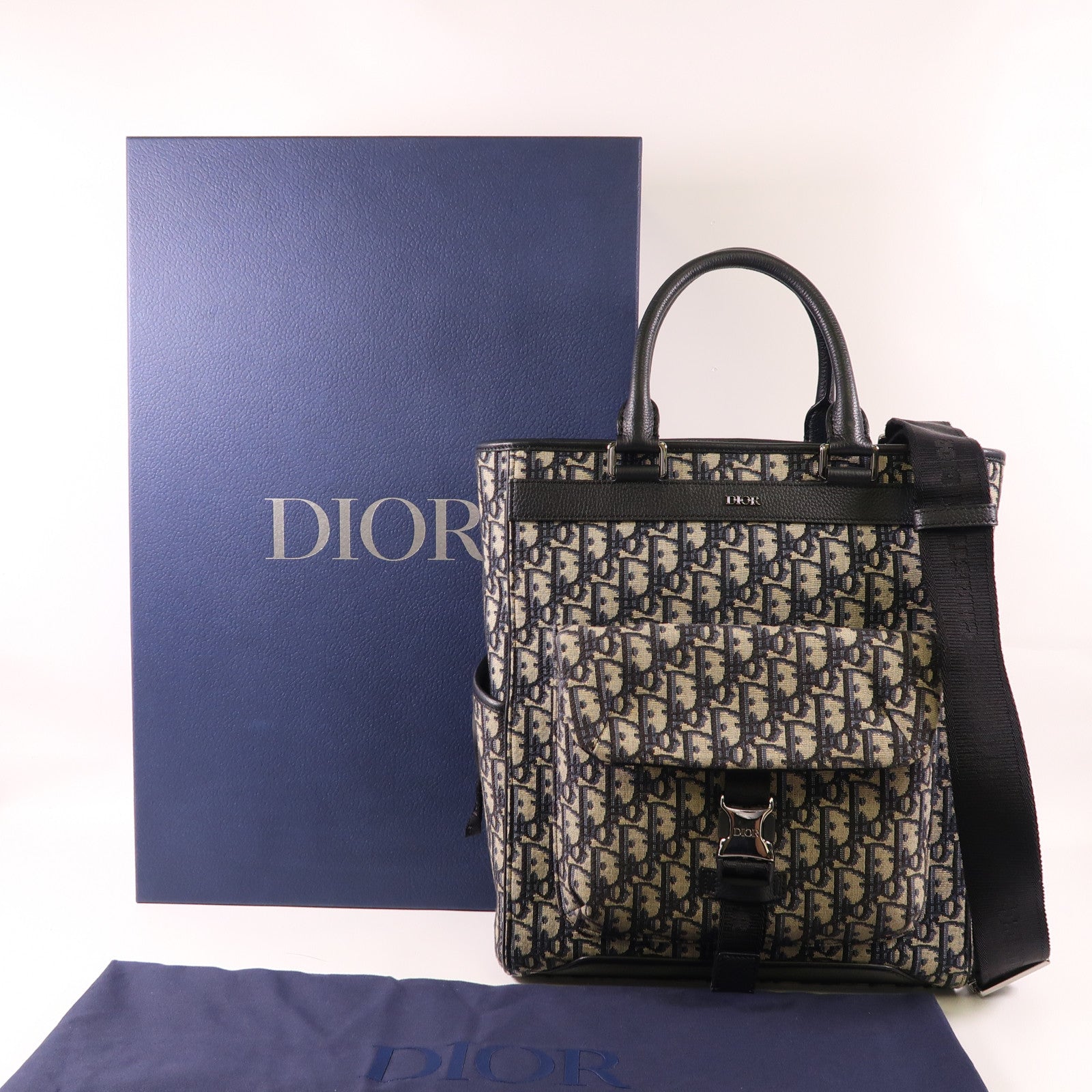 Dior 帆布Saddle 2 Way Bag銀扣手挽肩背兩用袋