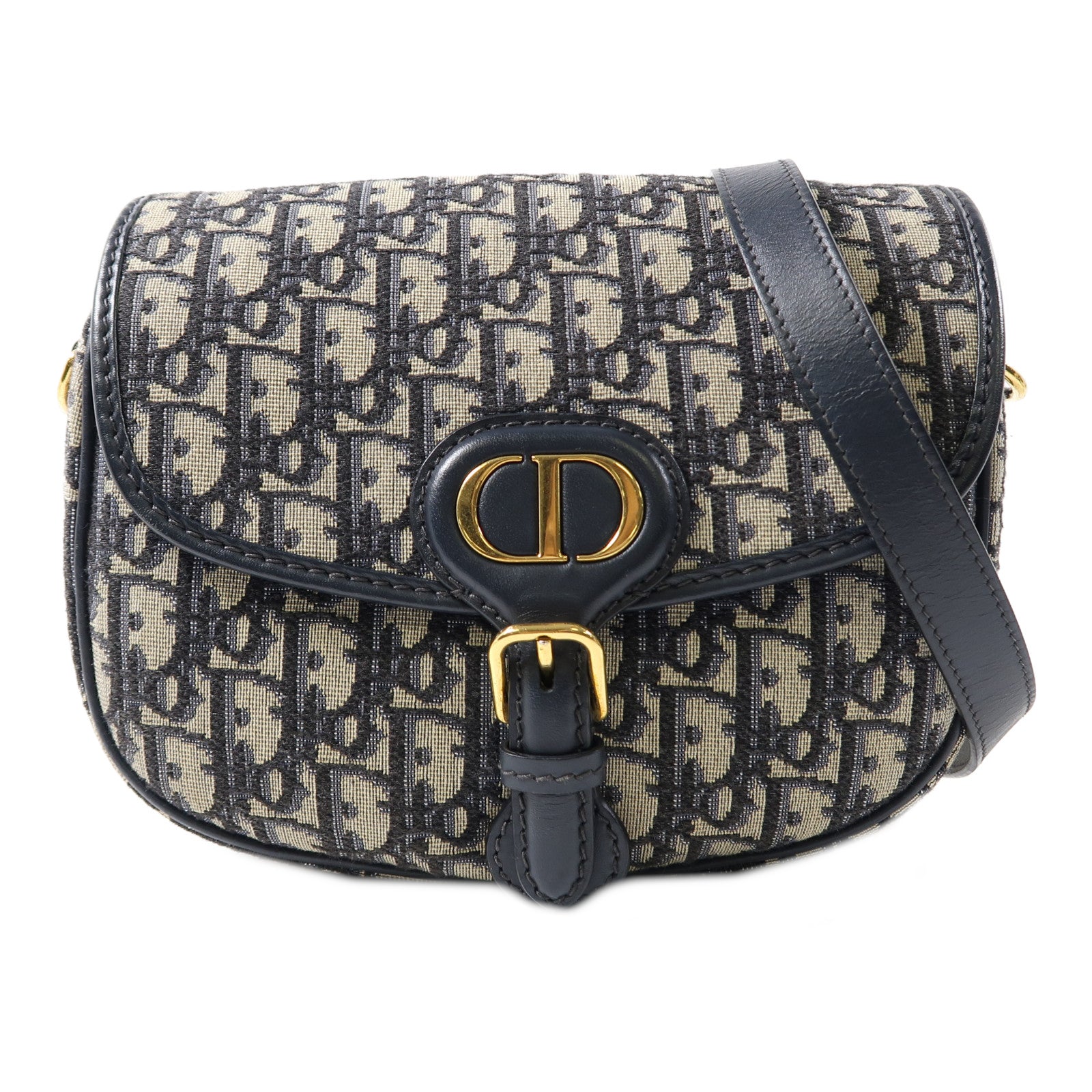 Dior 帆布Bobby金扣肩背袋深藍色/米色