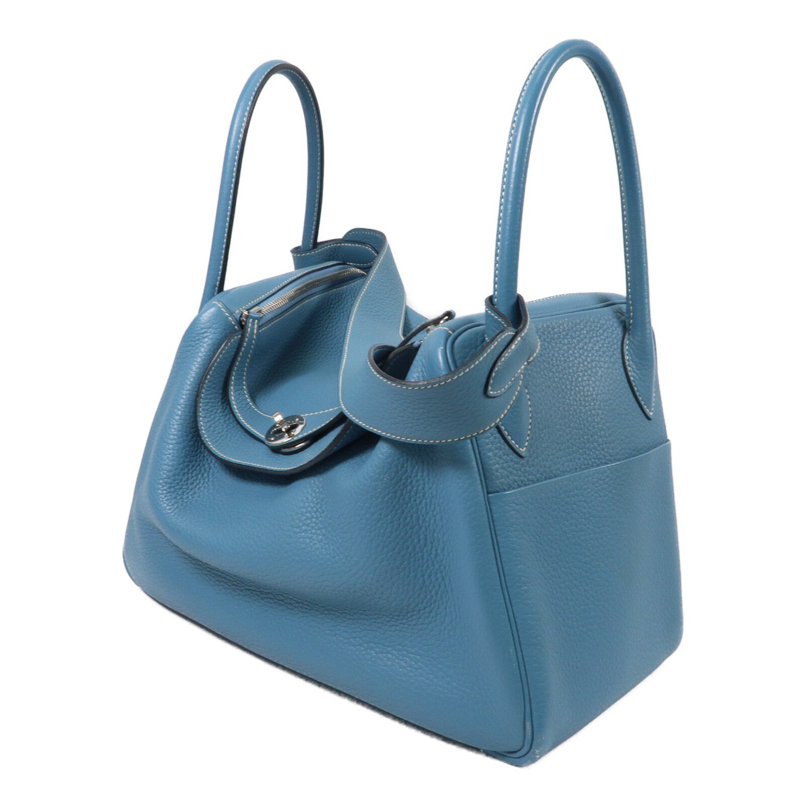 HERMES Clemence皮革Lindy 34手挽肩背兩用袋Bleu Jean