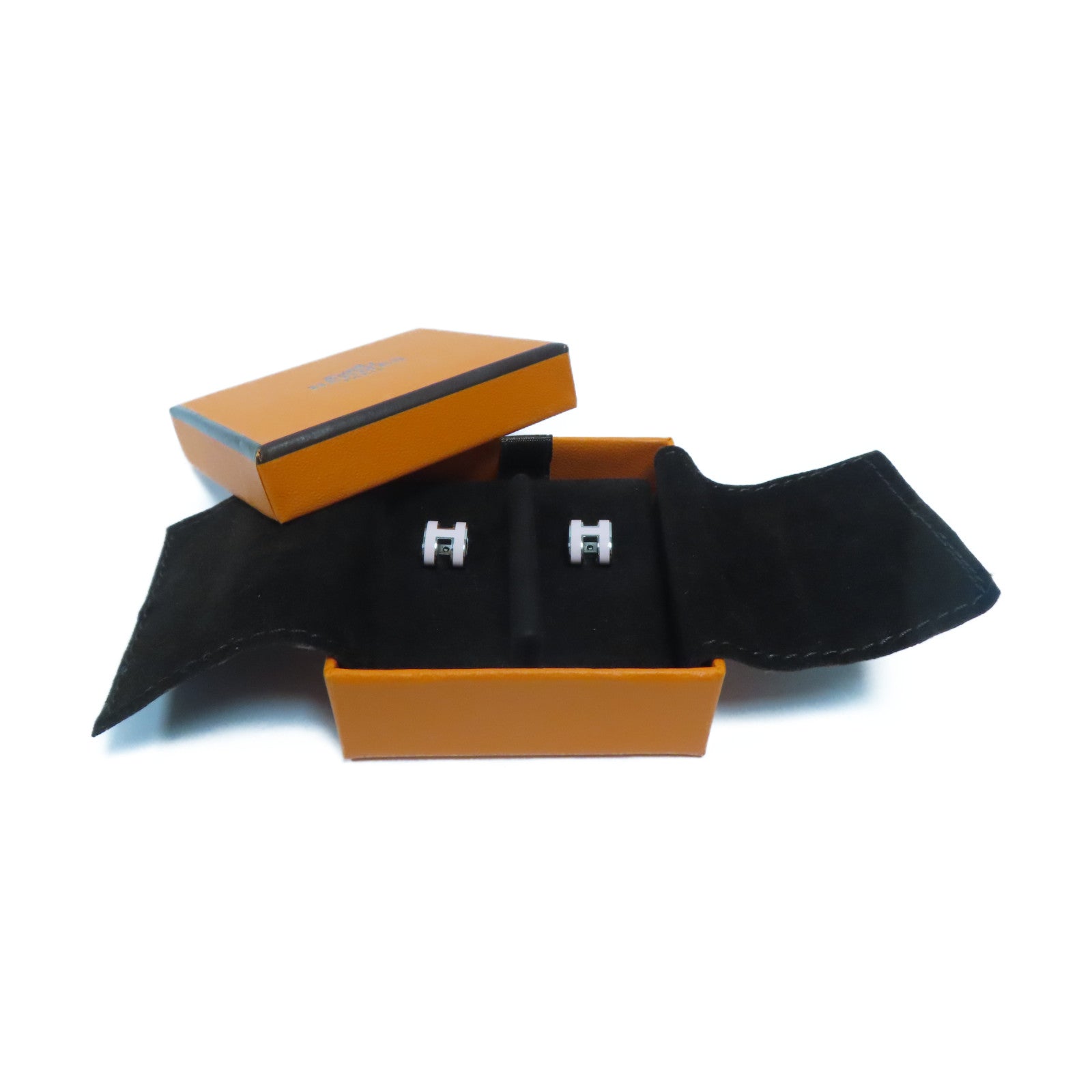 HERMES 【激減優惠】金屬Mini Pop H Earrings銀扣耳環粉紅色