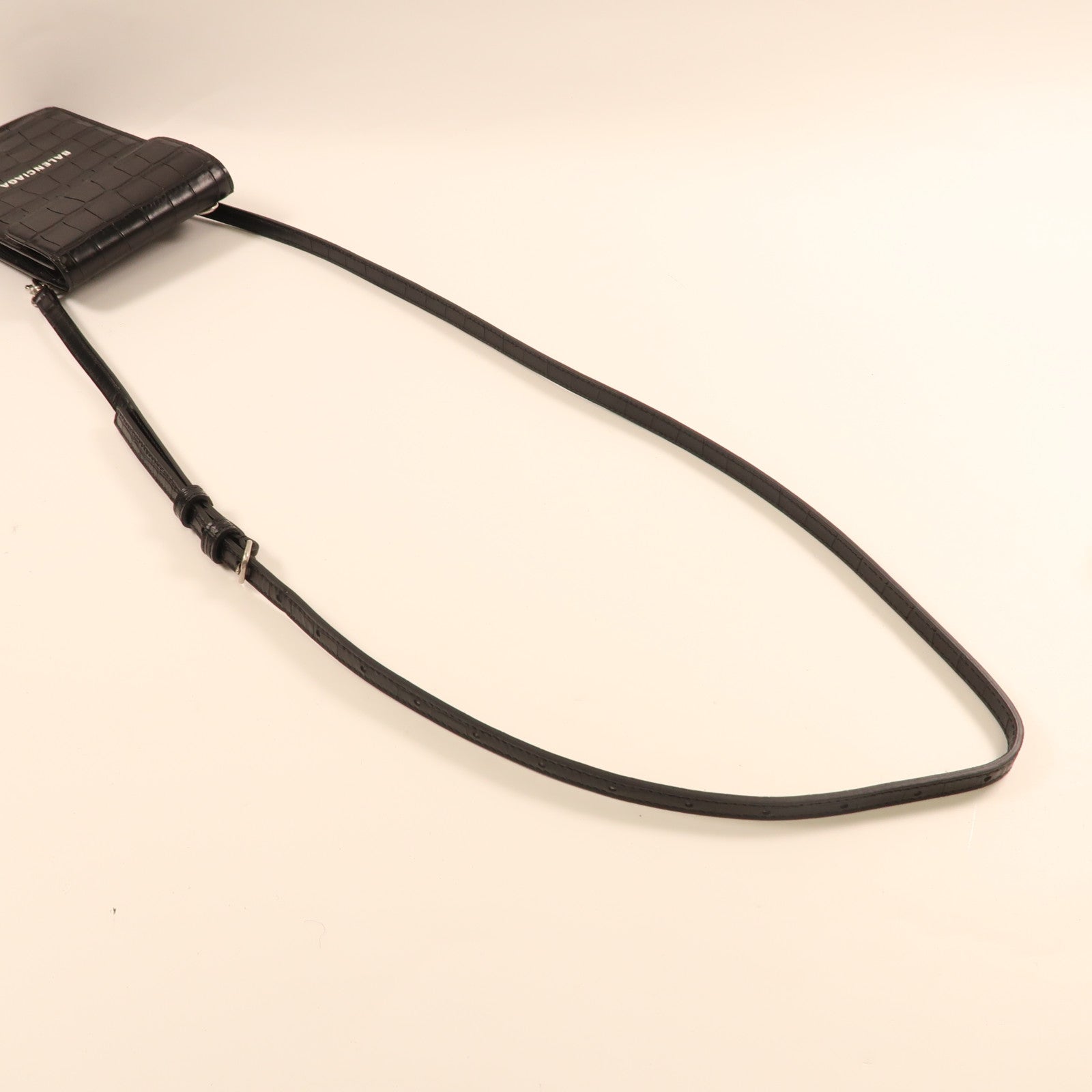 BALENCIAGA 牛皮皮革Cash Phone Card Holder銀扣肩背袋黑色