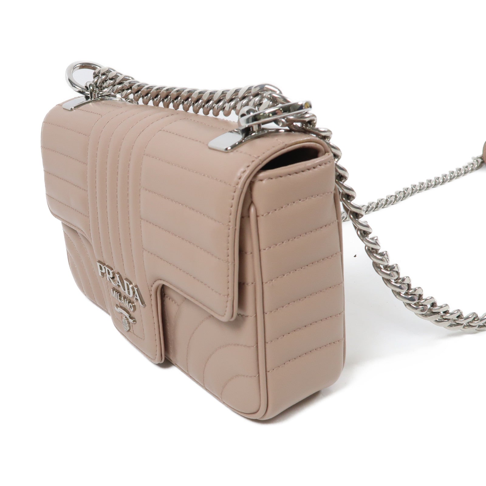 PRADA 羊皮皮革Chain Shoulder銀扣鏈帶肩背袋