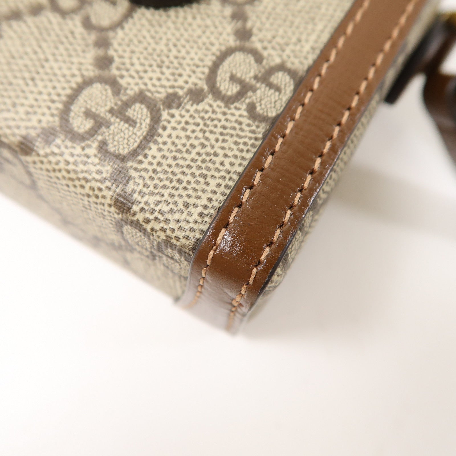 GUCCI 塗層帆布Horsebit 1955 Mini金扣肩背袋啡色
