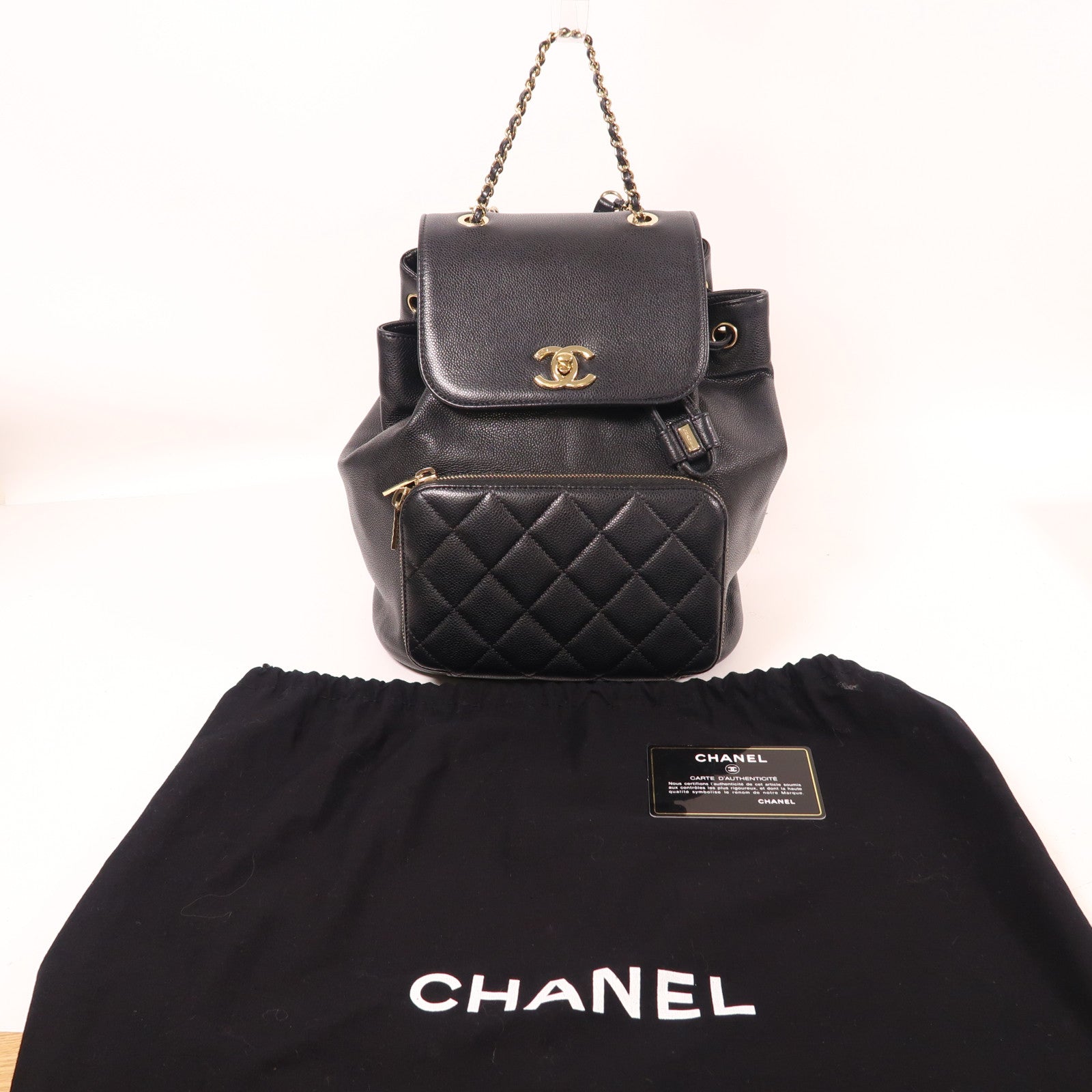 CHANEL 牛皮皮革Backpack金扣背包