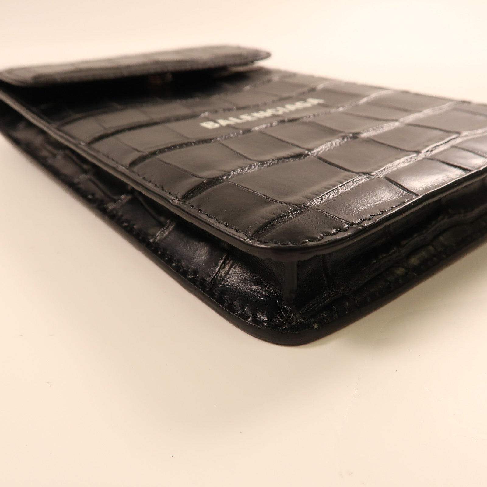 BALENCIAGA 牛皮皮革Cash Phone Card Holder銀扣肩背袋黑色