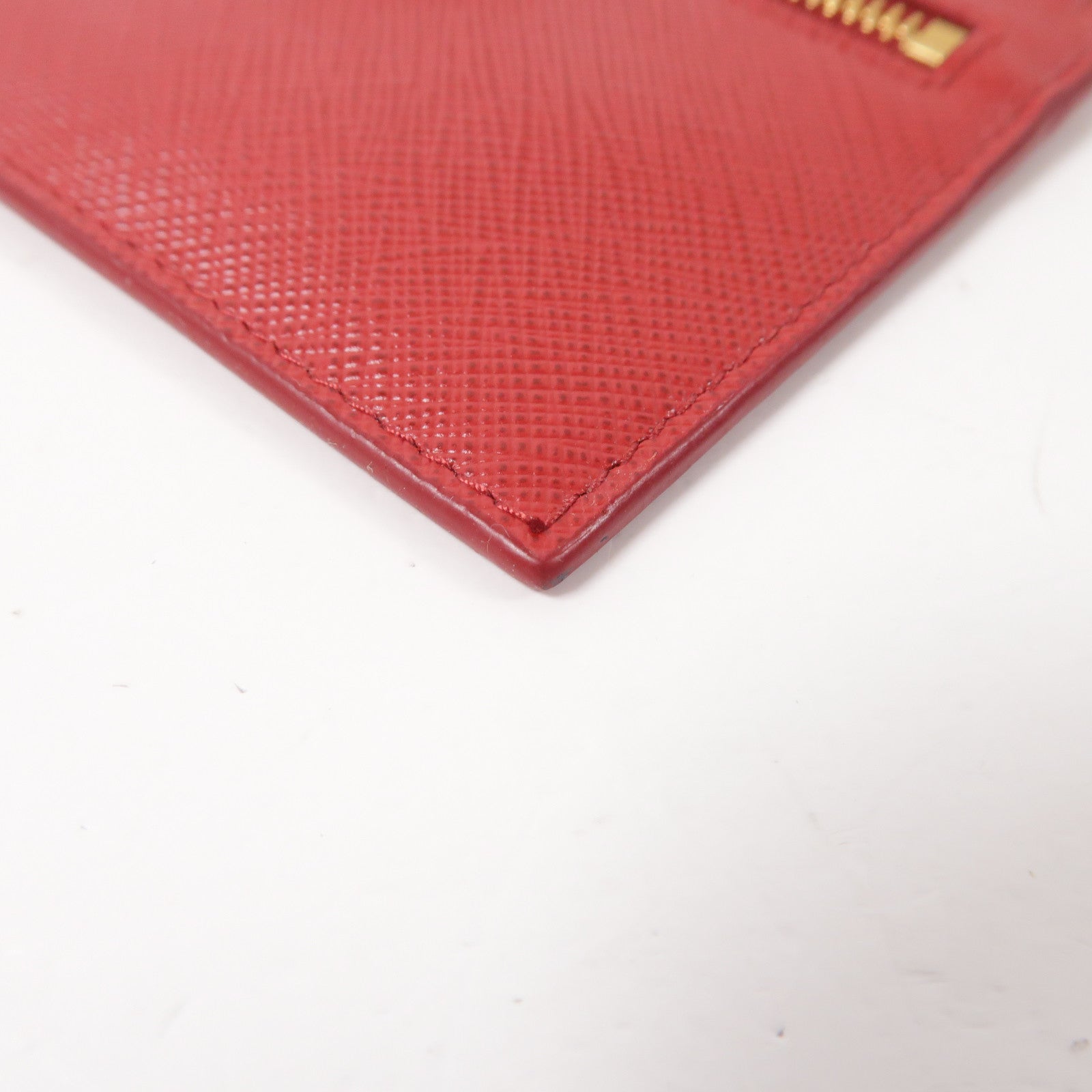 PRADA Saffiano皮革Card Case金扣卡片套紅色
