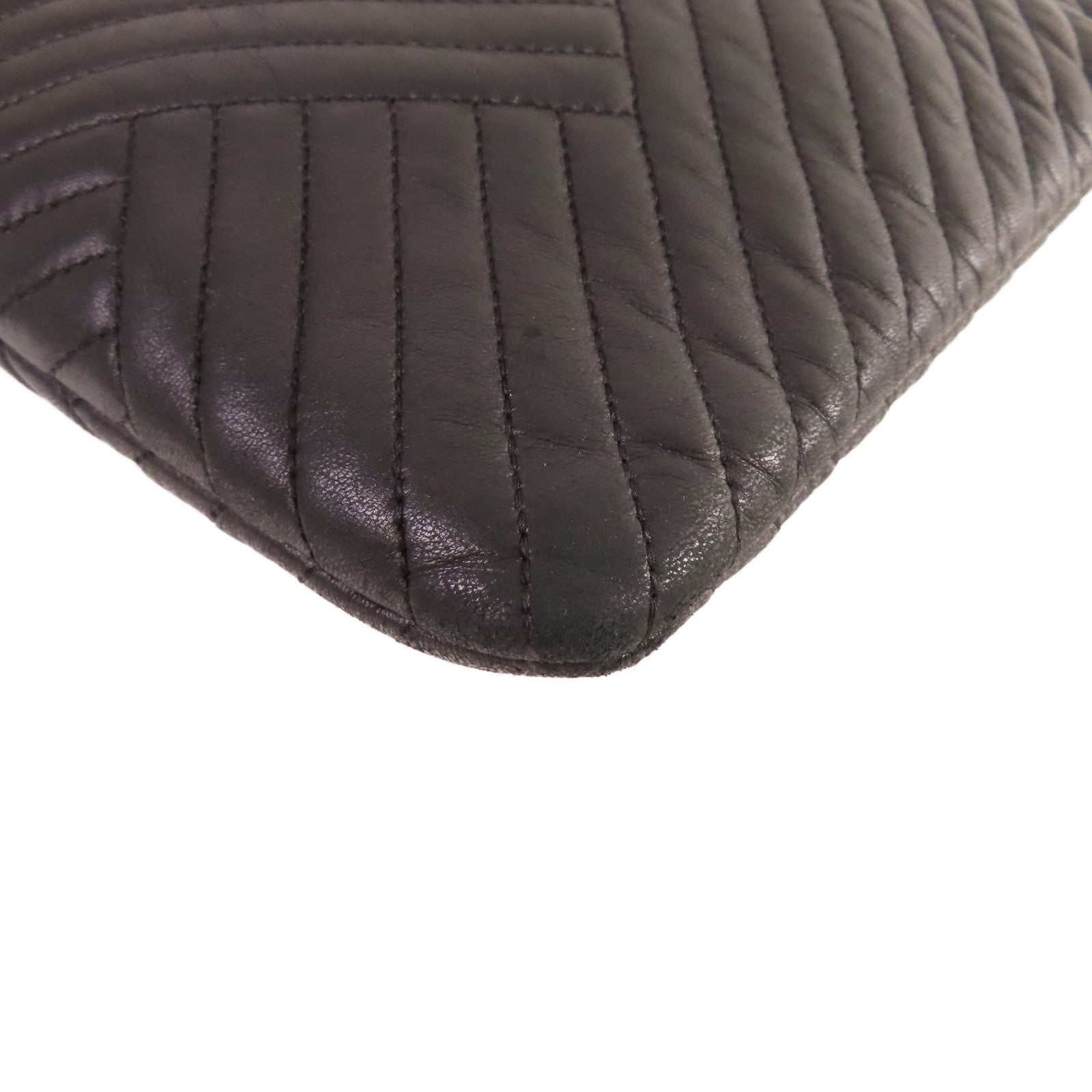 CHANEL 牛皮皮革Clutch銀扣手拿包黑色