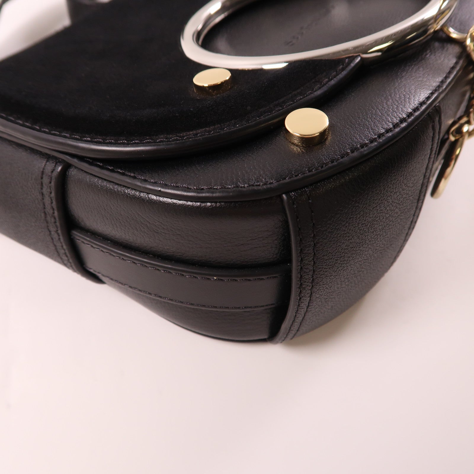 SEE BY CHLOE 牛皮皮革Shoulder Bag銀扣/金扣手挽肩背兩用袋黑色