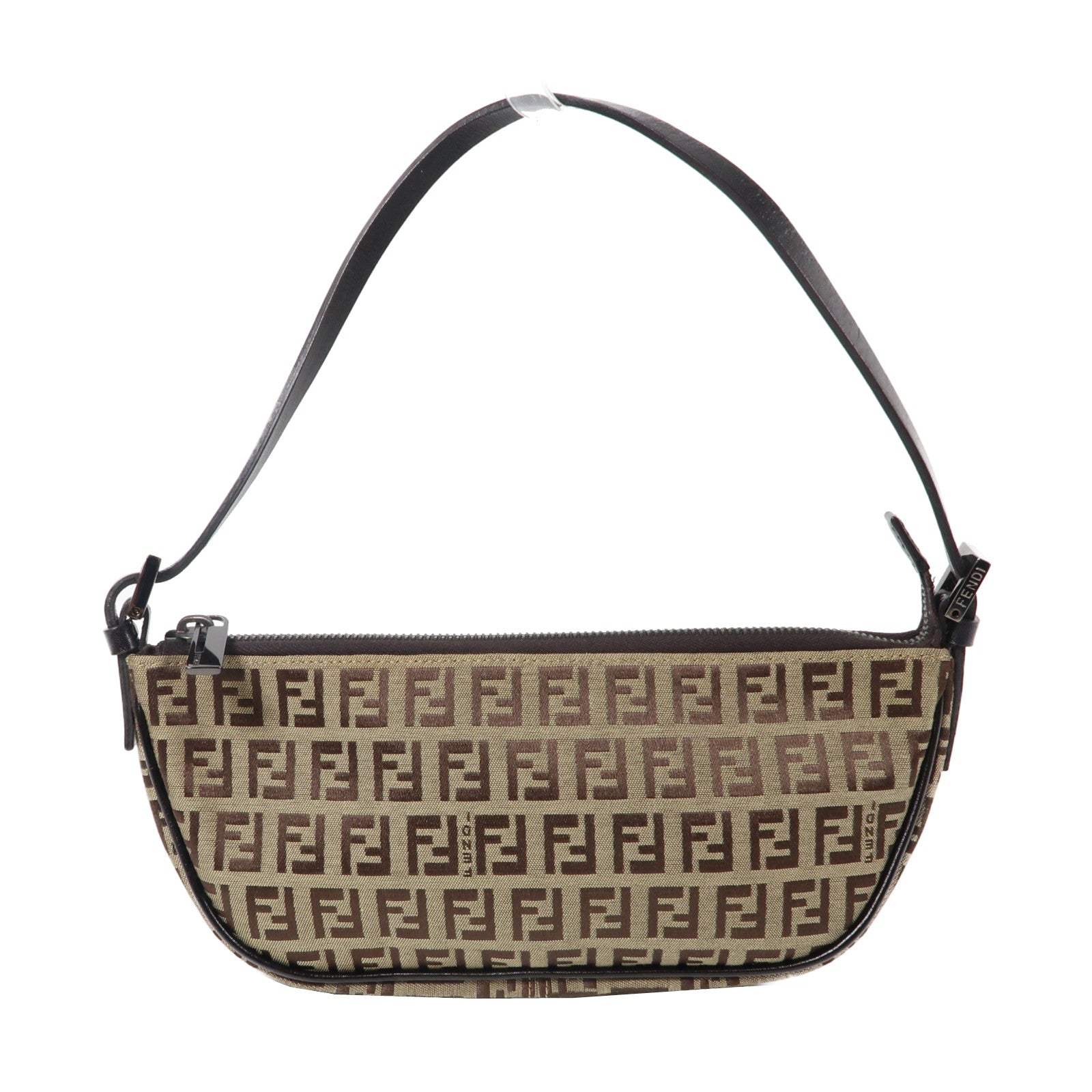 FENDI 帆布Shoulder Bag銀扣肩背袋啡色