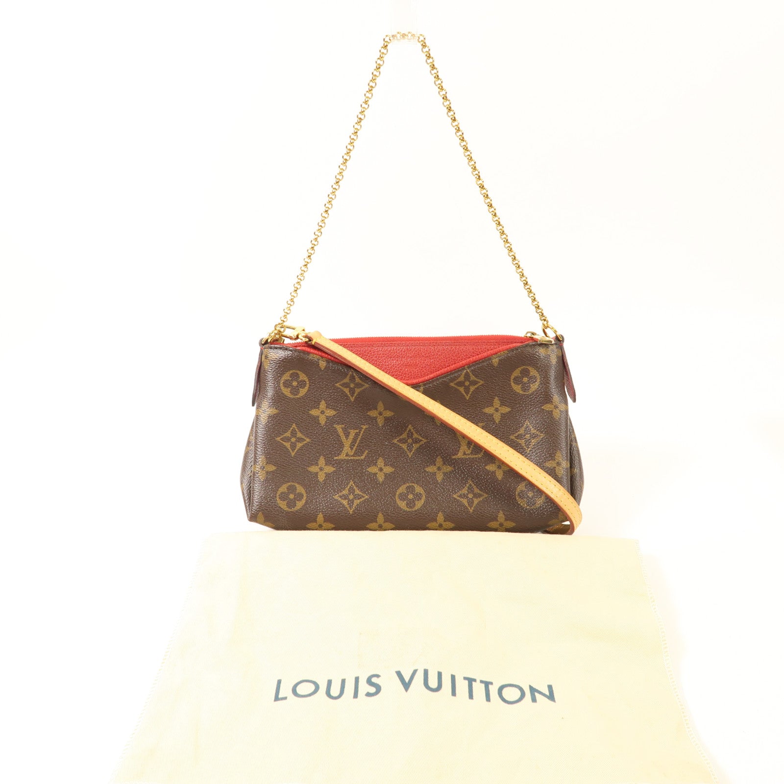 LOUIS VUITTON Monogram Pallas Clutch金扣鏈帶手挽肩背兩用袋