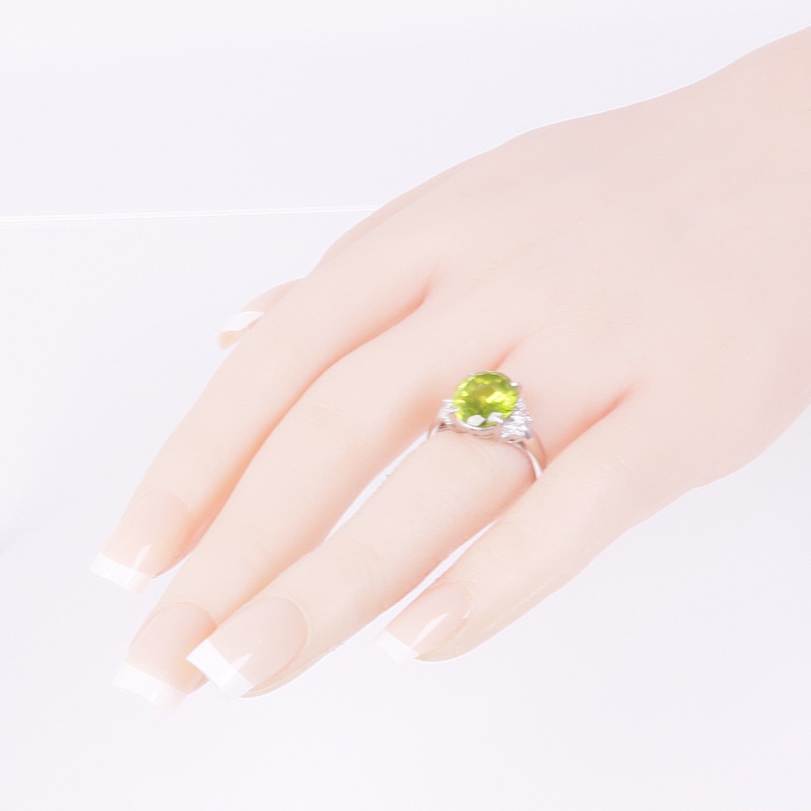 JEWELRY PT900鉑金Peridot Diamond Ring橄欖石/鑽石戒指US#6.75