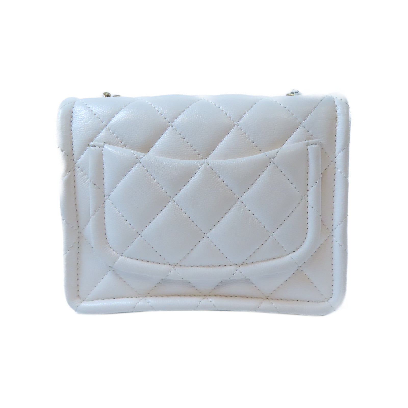 CHANEL 【激減優惠】菱格牛皮皮革Chain Shoulder金扣鏈帶肩背袋白色