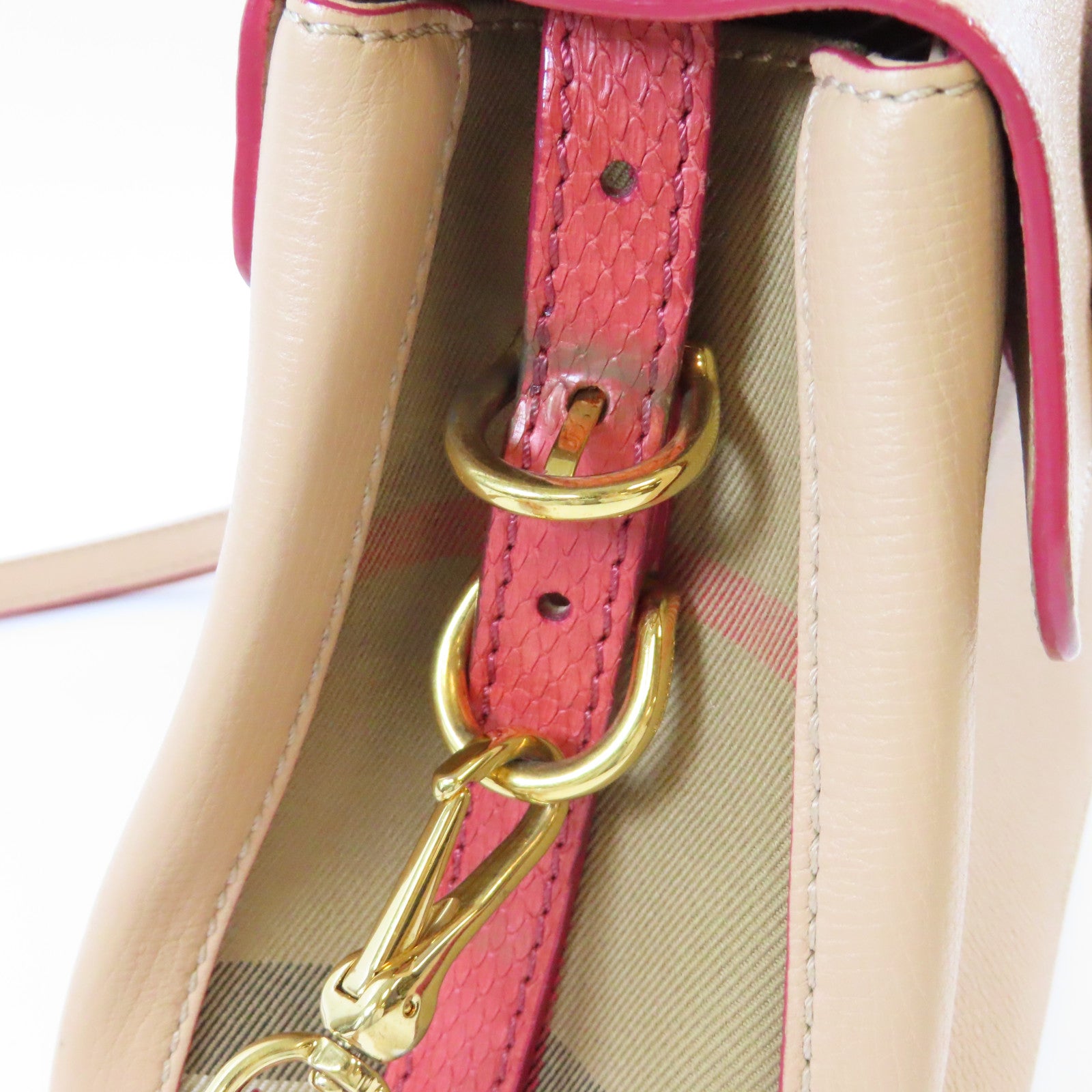 BURBERRY 牛皮皮革2 Way Shoulder Bag金扣手挽肩背兩用袋紅色/米色