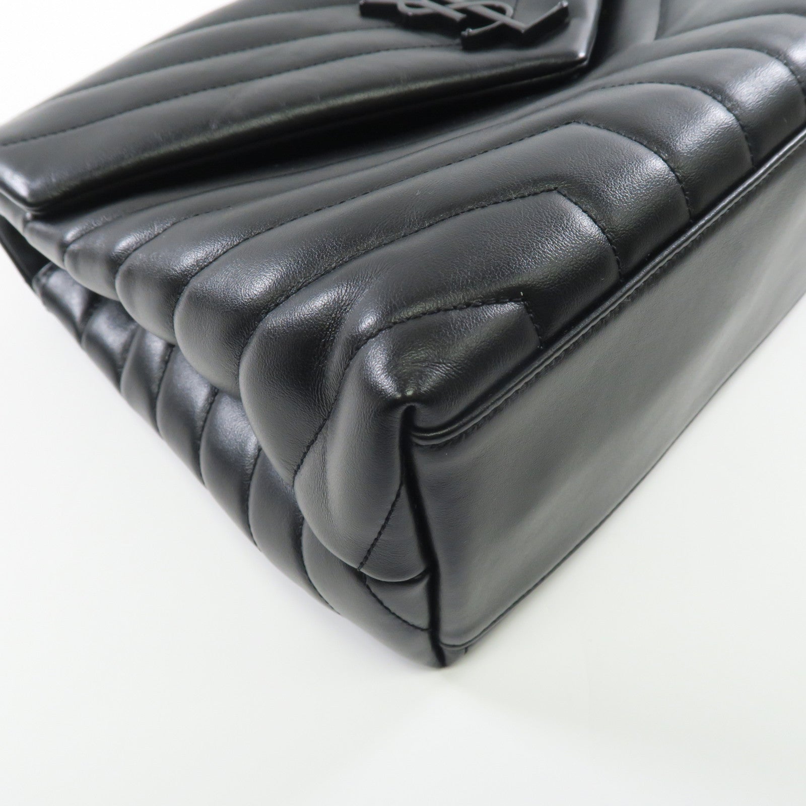 SAINT LAURENT 牛皮皮革LouLou MM黑扣/銀扣鏈帶肩背袋黑色