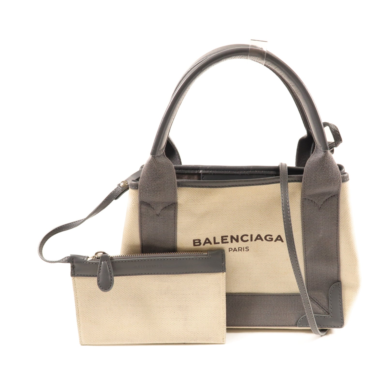 BALENCIAGA 帆布Cabas XS銀扣手挽肩背兩用袋