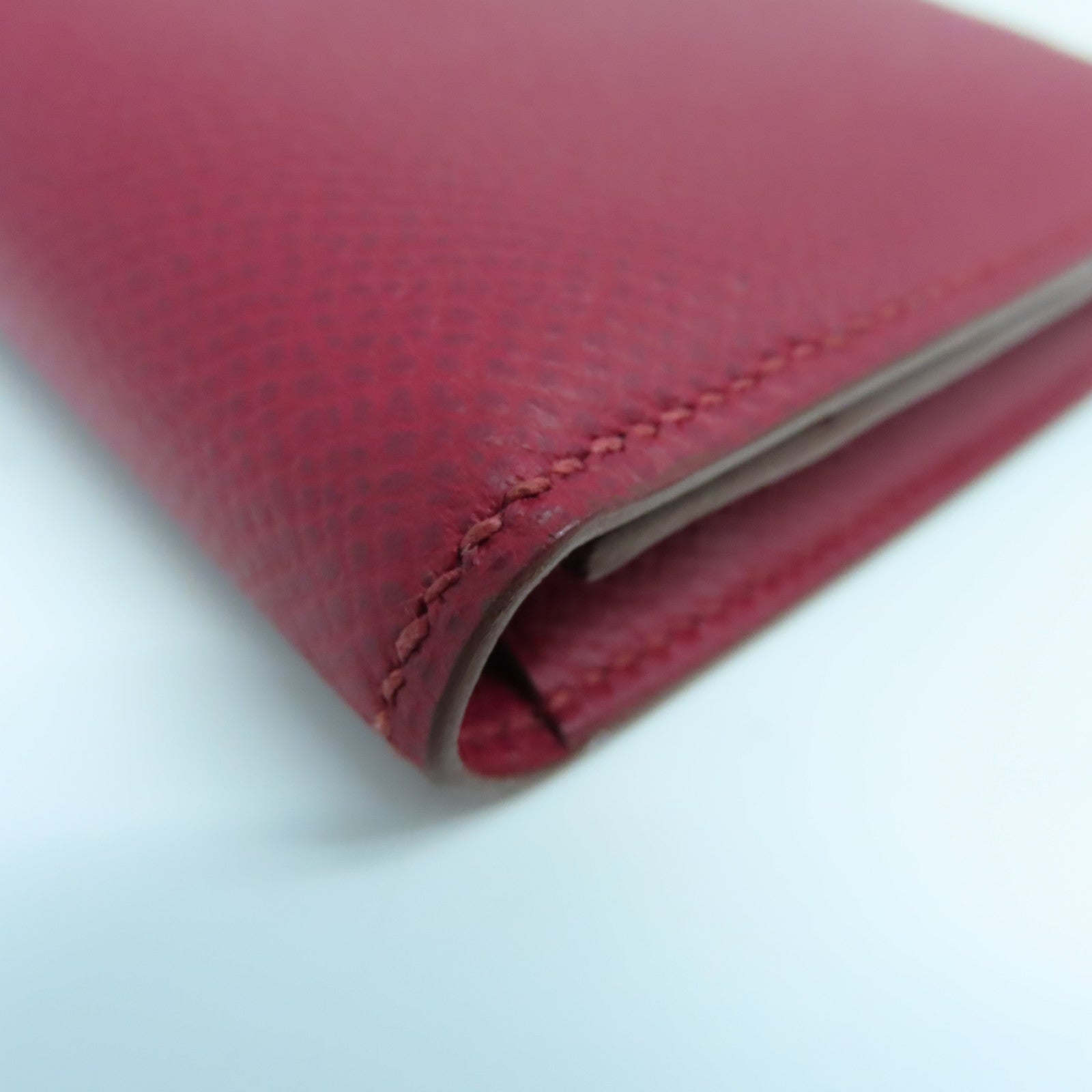 HERMES 【清倉大減價】Epsom皮革Bearn bi-fold銀扣長錢包Rouge紅色